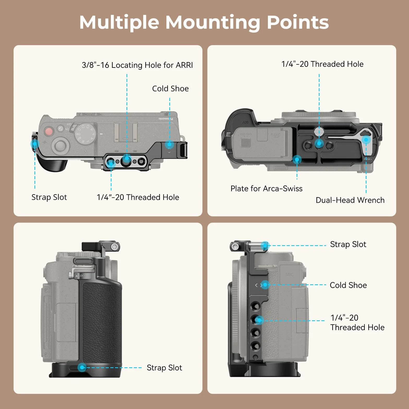 SMALLRIG Cage dla Panasonic LUMIX S9, Pełna Klatka ze Stopu Aluminium, z Płytką Szybkiego Montażu dla Arca-Swiss i Mocowaniem na Zimną Stopkę do Mikrofonu i Oświetlenia, z Otworami Gwintowanymi - 4515