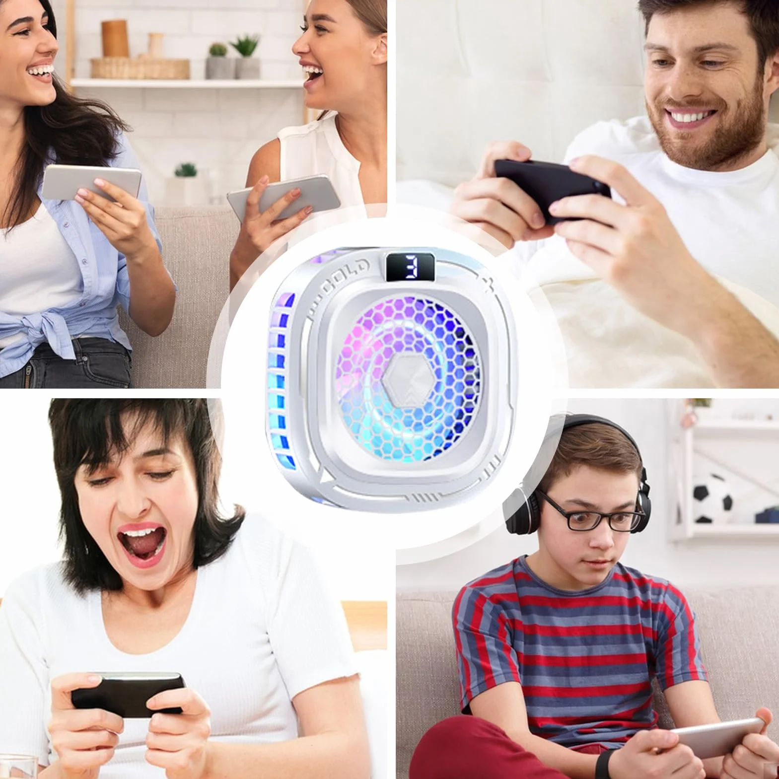 Chłodzący magnetyczny telefon, trzy tryby radiatora, cichy turbo sterowany systemem temperatury telefonu, RGB chłodnica telefonu 6,2x6,2cm dla graczy, streamerów, studia, zestaw mobilny