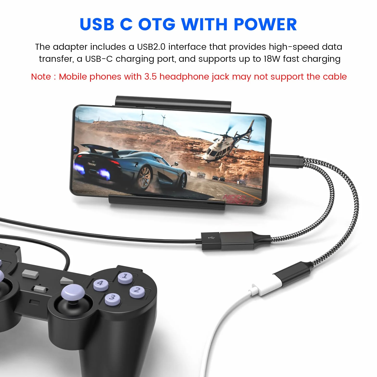 USB C OTG, adapter do telefonu port ładowania USB C, z adapterem Pd 18 W, kompatybilny z Samsung Galaxy S20+, przełącznikiem, Google chromecast i Google TV 2020 Pi KVM, drukarką 3D