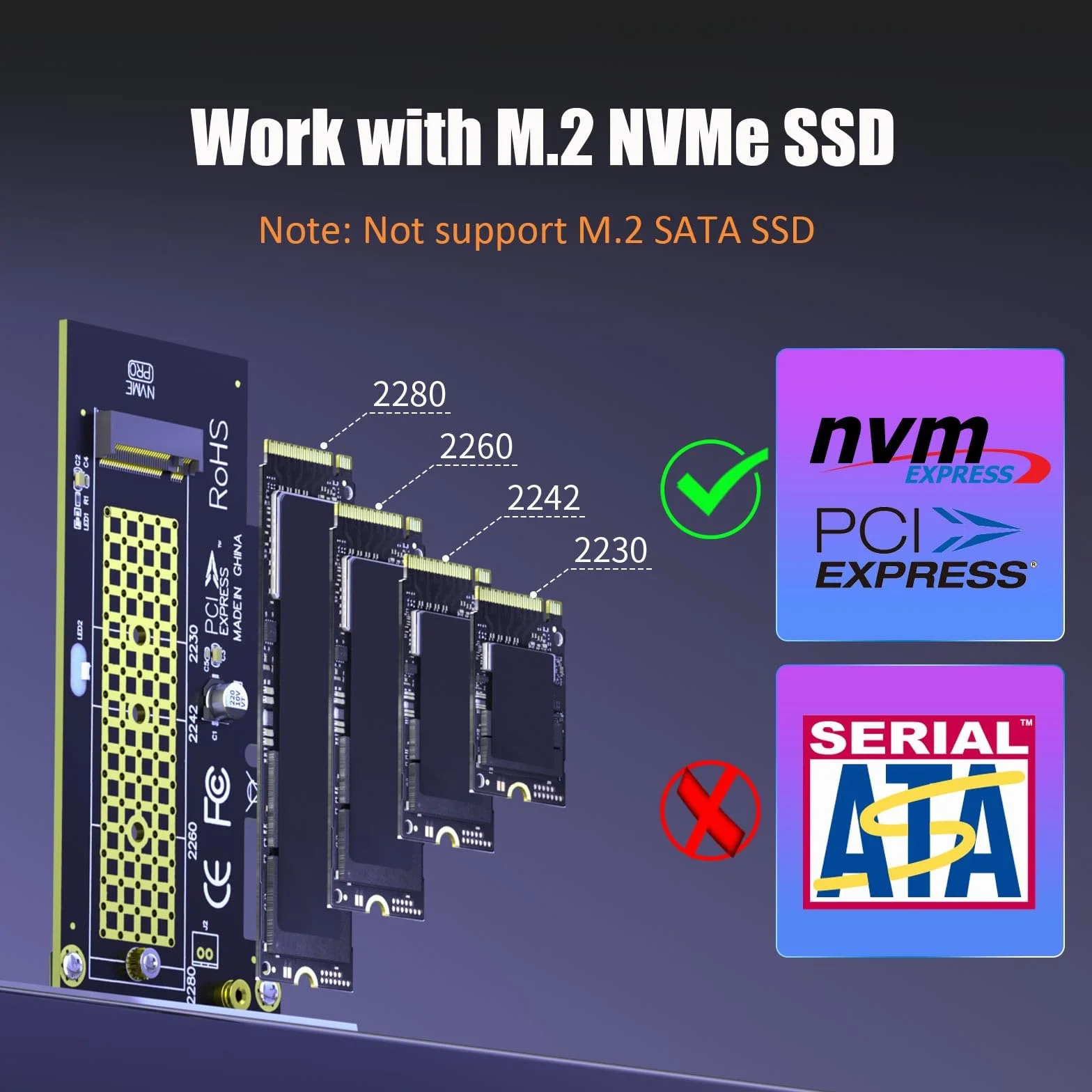 GLOTRENDS PA09-HS Adapter M.2 NVMe na PCIe 4.0 X4 z Radiatorem dla dysków 2280/2260/2242/2230 SSD M.2 NVMe