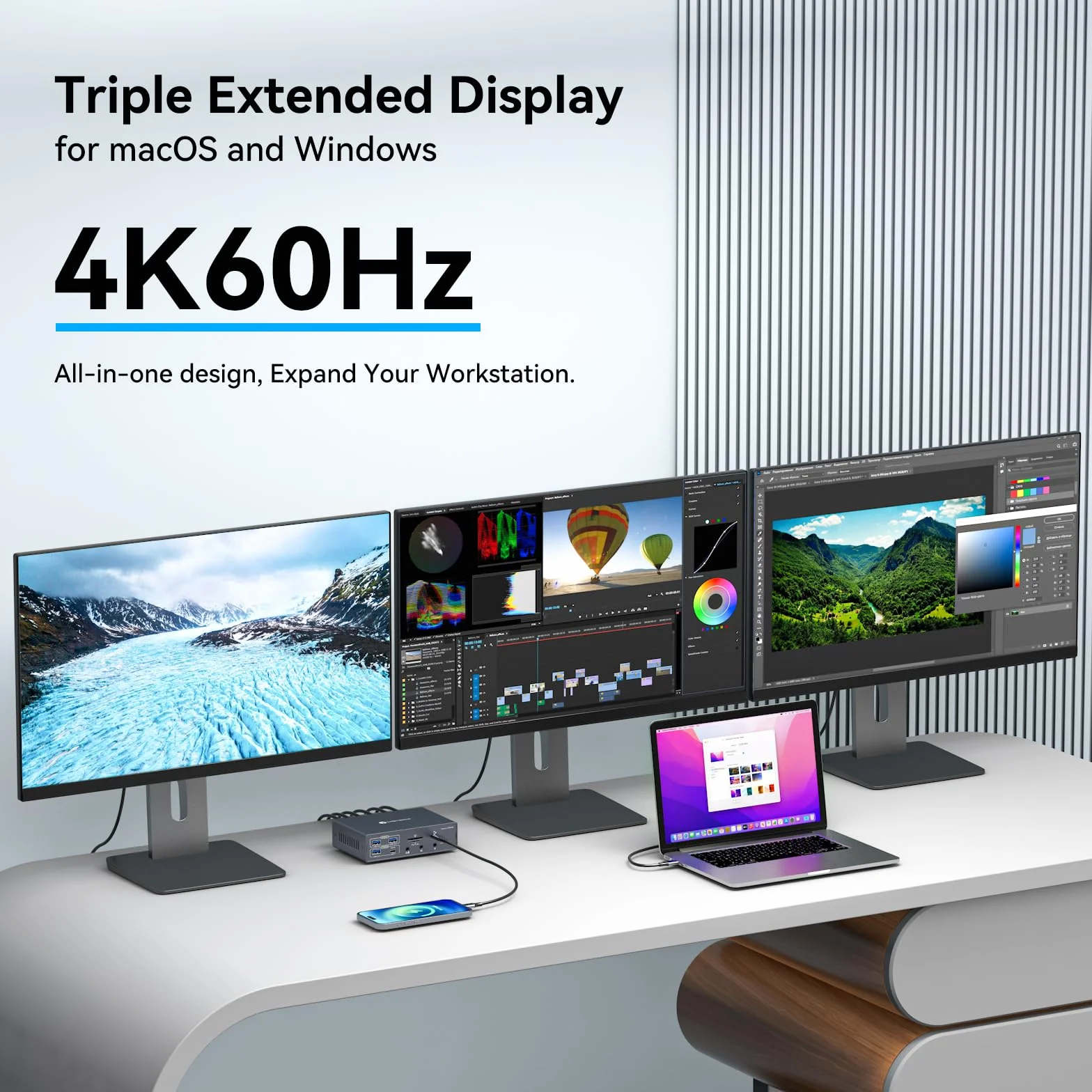 Stacja dokująca Thunderbolt 4K przy 60 Hz, 3 monitory do M1, M2, M3, M4, MacBooka/Air, z technologią DisplayLink, stacja dokująca USB C 19 w 1 z 2 HDMI i 2 DisplayPort, PD 100 W/USB 3.2 10G USB