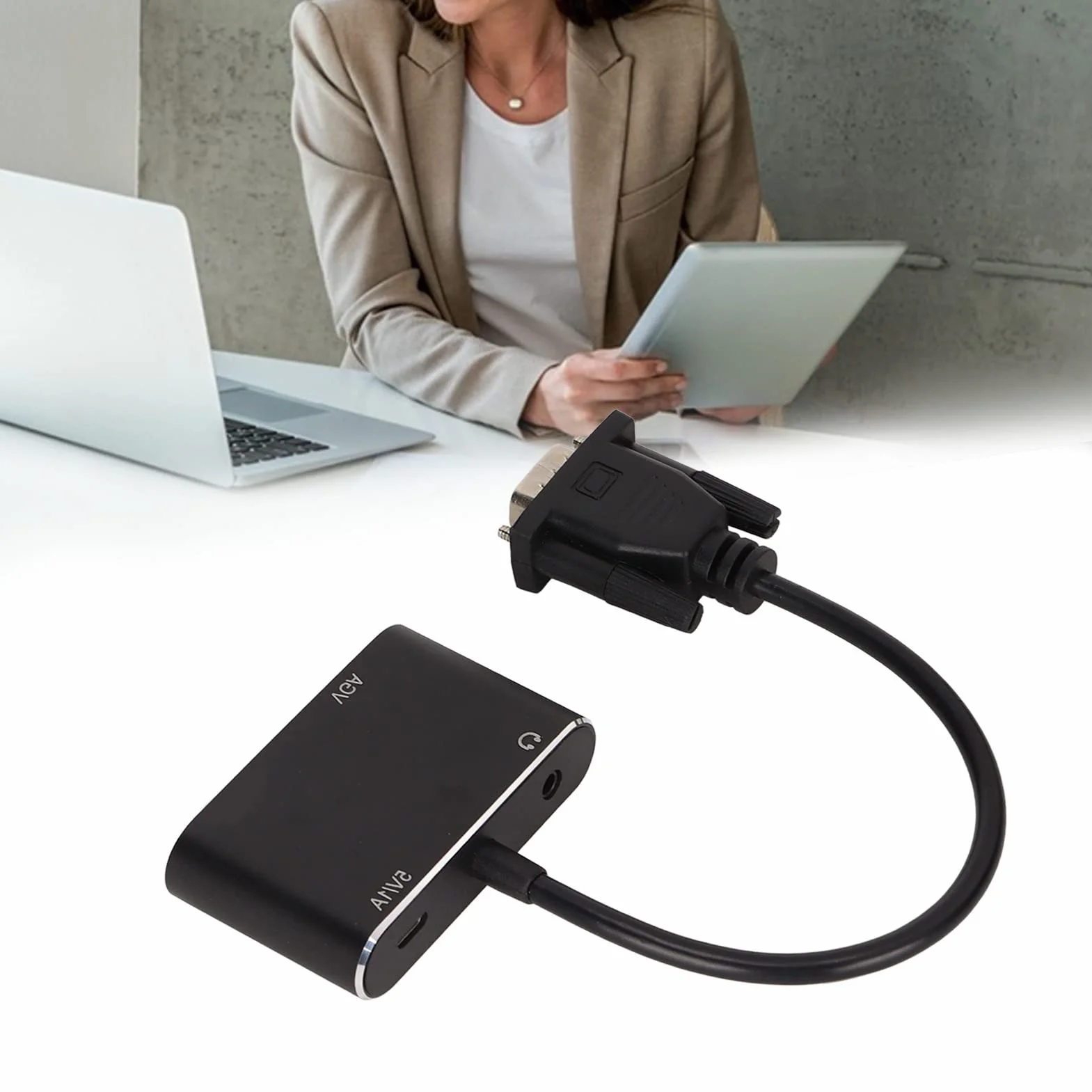Rozdzielacz 2 w 1 VGA na HDMI Adapter - Stabilne Akcesoria Komputerowe o Wysokiej Rozdzielczości do Komputera Stacjonarnego, Laptopa, Monitora, Projektora