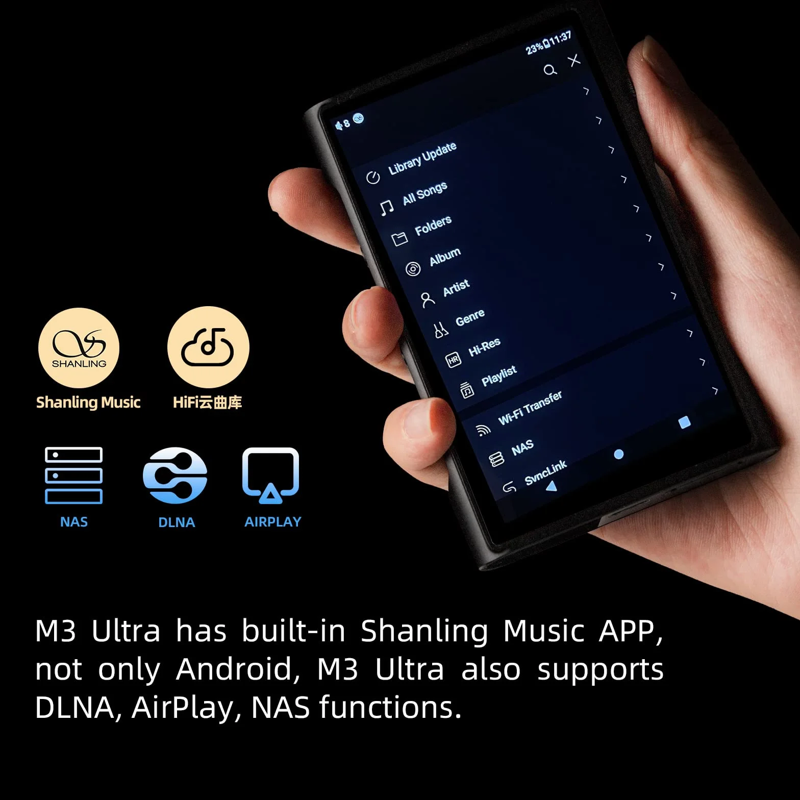 SHANLING M3 Ultra odtwarzacz MP3/MP4, Bluetooth, ekran dotykowy 4,2 cali LCD, MQA 16X, 3500mAh, 32 GB+2 TB