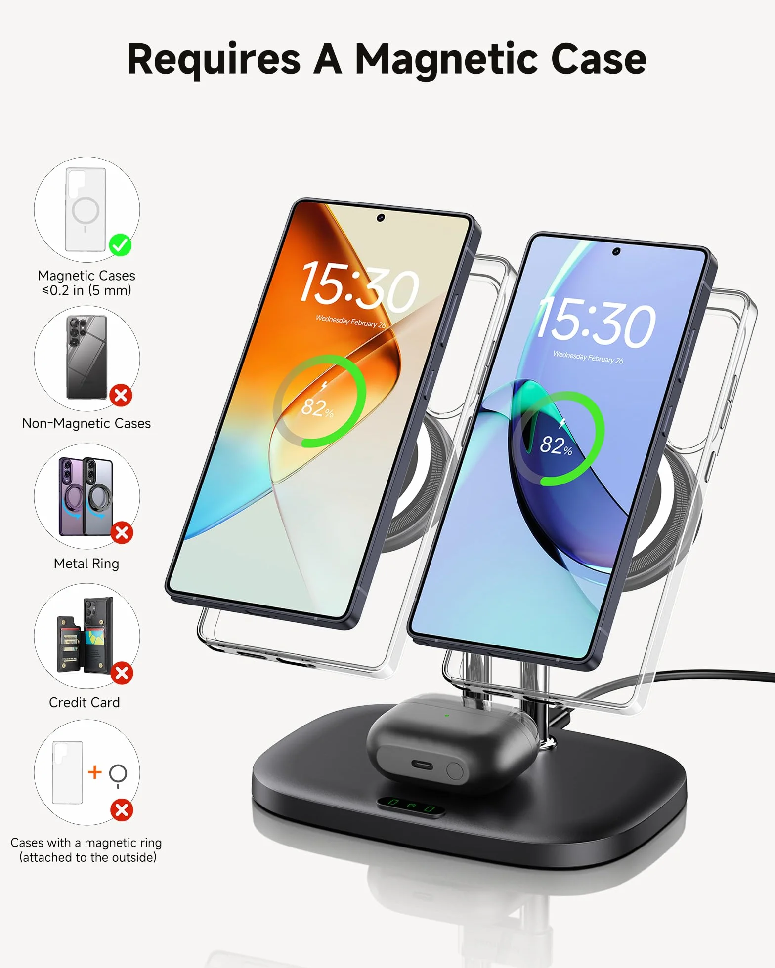 SwanScout podwójna stacja ładująca do Samsung Galaxy S26 Ultra/S26+/S26/S25/Z Fold/Z Flip/S24/S23 (wymagane magnetyczne etui do telefonów Samsung), do Galaxy Buds3 Pro, SwanScout 706SM