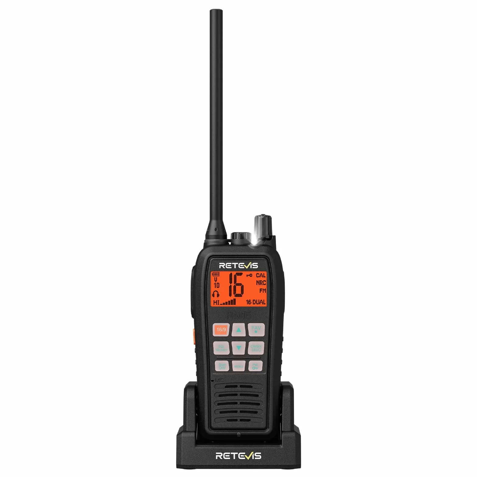 Retevis RM15 VHF Radio Marine, IP68 Pływające Ręczne Radio, Bateria 2000 mAh, Dwukolorowy Ekran, Międzynarodowe Kanały Morskie, Ship to Shore z Głośnikiem dla Łodzi (1 Opakowanie)