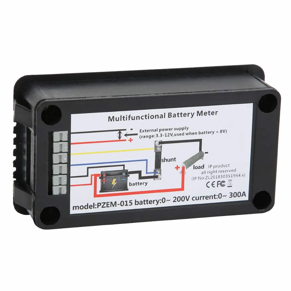 PZEM-015 Tester akumulatora, cyfrowy wyświetlacz LCD 0-200 V Wielofunkcyjny miernik akumulatorów z bocznikiem 300 A, dokładność pomiaru 1% (300 A)