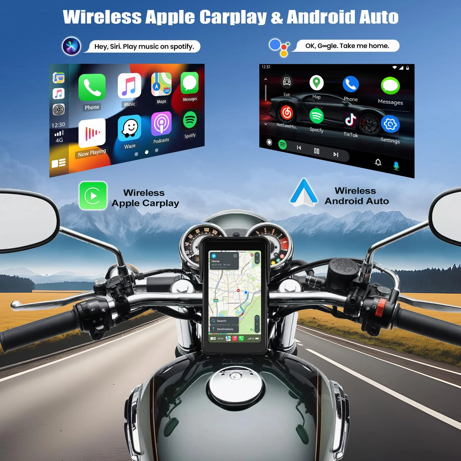 [2026 CARPLAY] CAMECHO 5-calowy pionowy ekran dotykowy bezprzewodowy CarPlay dla motocykli z Android Auto bezprzewodowym GPS IP68 Bluetooth i regulacją EQ dla uniwersalnych motocykli
