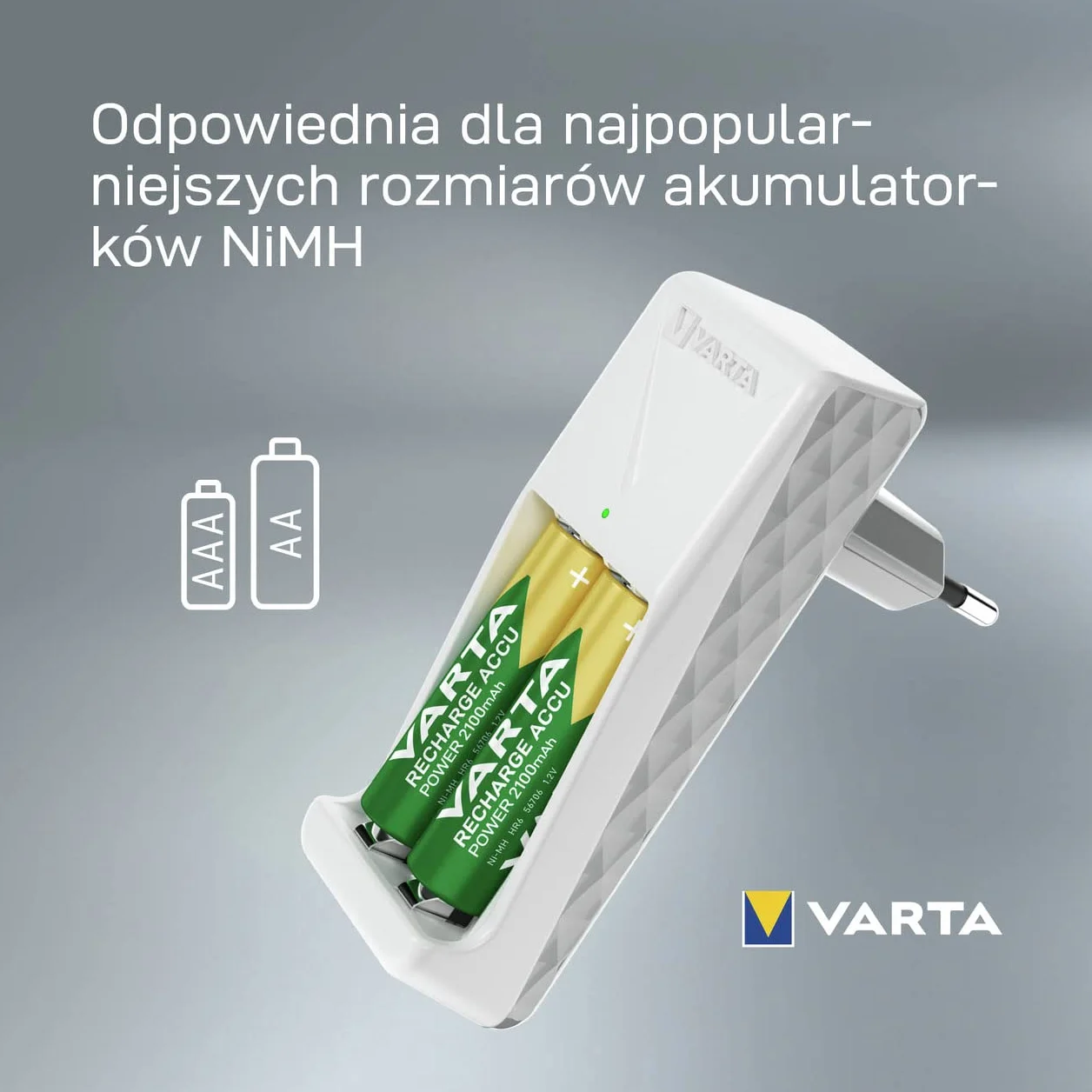 Varta Mini ładowarka Mini Charger na 2 akumulatory niklowo-metalowo-wodorkowe (NiMH) AA, AAA (w tym 2 x akumulator AAA 2100 mAh), wtyczka UE