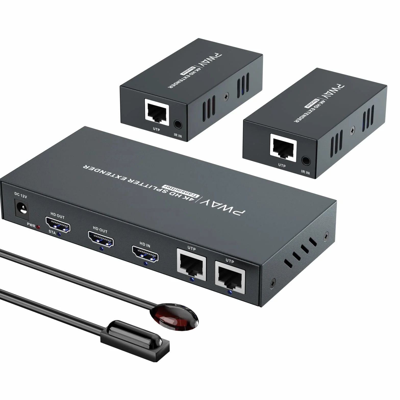 PW-HT246P2IR przedłużacz HDMI rozdzielacz 1 x 2 port 60 m od Cat5e/Cat6/CAT7, obsługa kabla 4K 60 Hz, sterowanie IR i funkcja POC