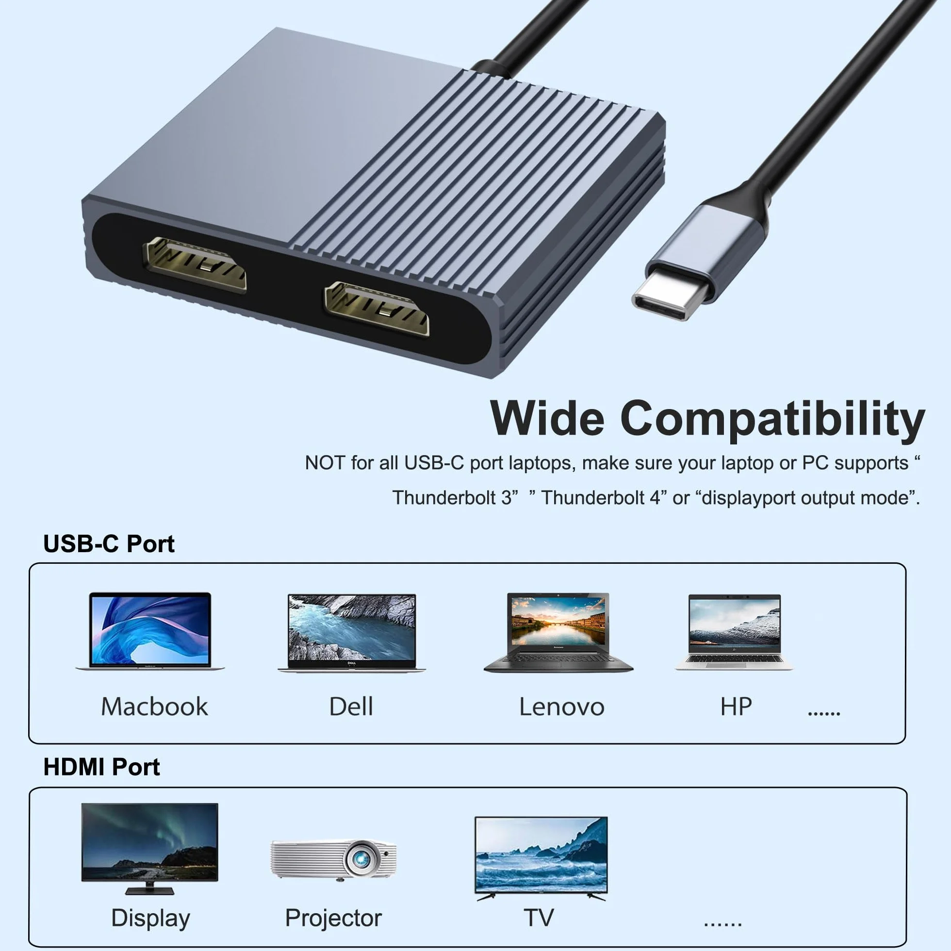 Stacja dokująca z podwójnym monitorem, stacja dokująca USB C, rozdzielacz HDMI, rozszerzony wyświetlacz, podwójny adapter HDMI 4K do 2 monitorów, rozdzielacz HDMI do podwójnych monitorów, rozszerzony