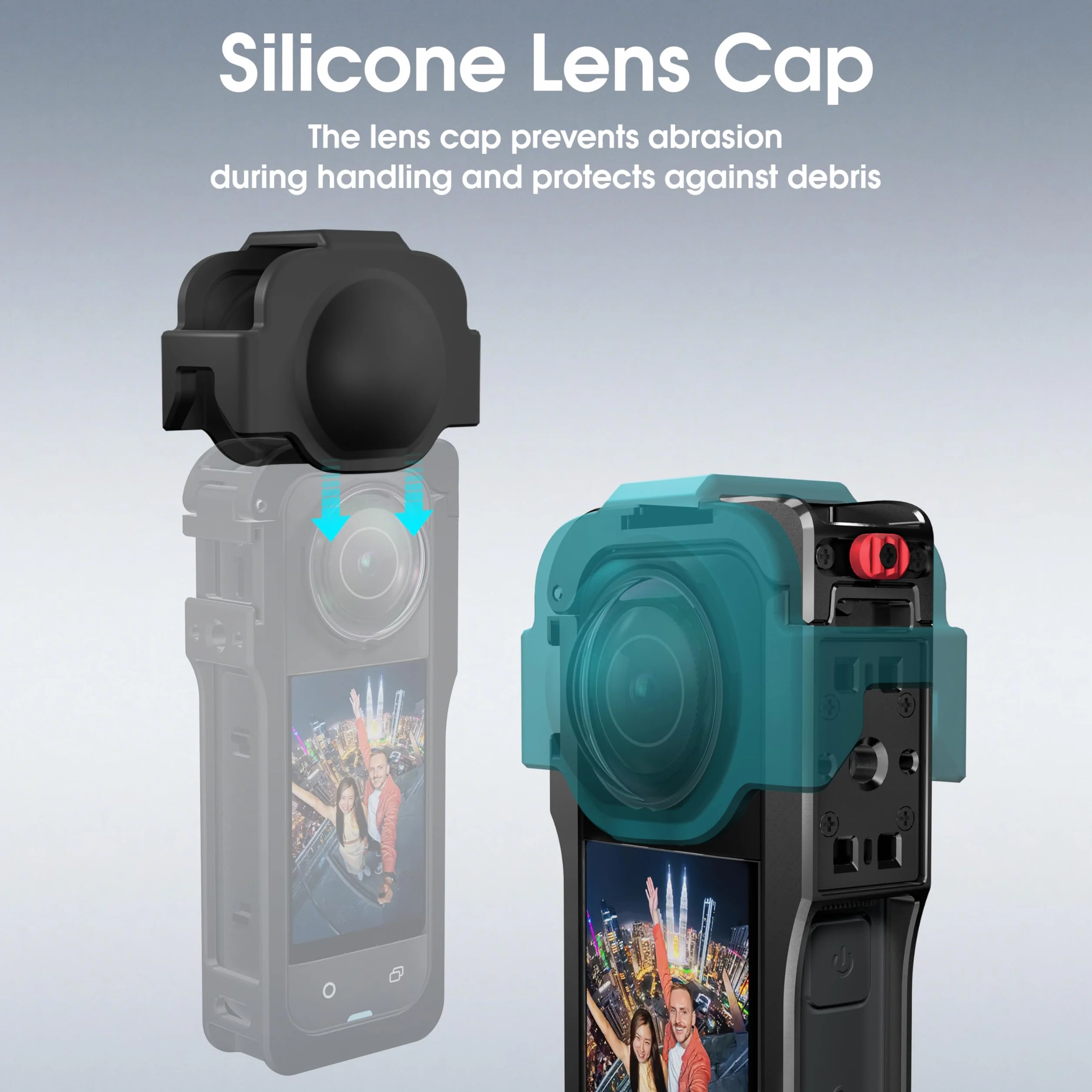 Utility Frame do Insta360 X5, etui na akcesoria Insta 360 X5, klatka ochronna z silikonową pokrywą obiektywu, otwory gwintowane 1/4" i zimne buty, szybkie zamknięcie