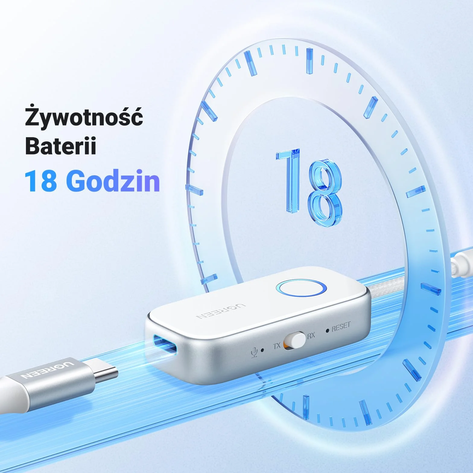 UGREEN Nadajnik Bluetooth 6.0 Jack 2 w 1 Odbiornik nadajnika dla dwóch słuchawek Adapter Bluetooth kompatybilny z samolotem, telewizorem, stereofonicznym rozdzielaczem audio BT