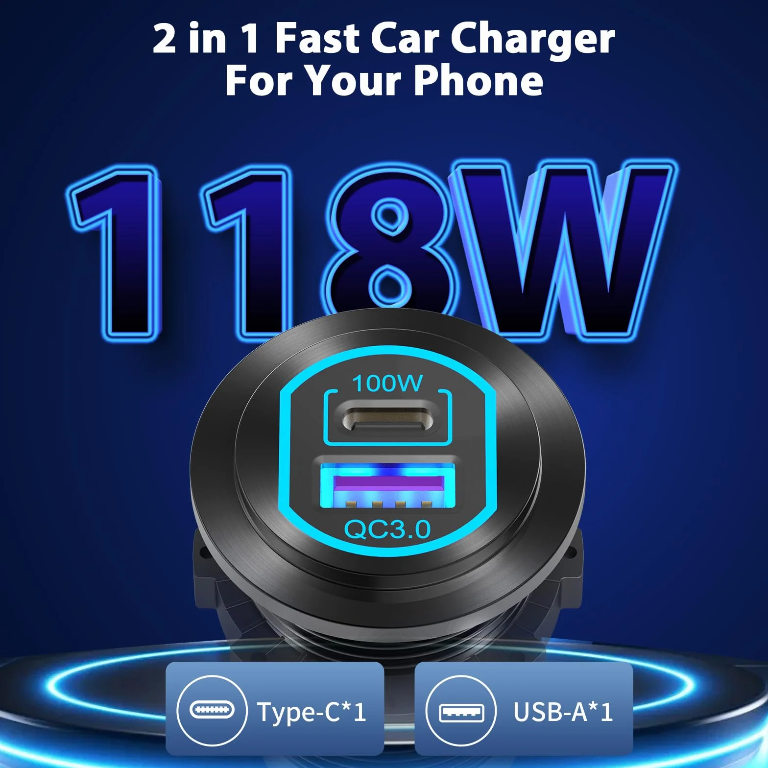 Gniazdo USB C 12V USB PD 100W do laptopa i gniazdo ładowarki samochodowej QC3.0 18W Stop aluminium szybkie ładowanie montaż wpuszczany Zamiennik gniazda zapalniczki Akcesoria do samodzielnego montażu
