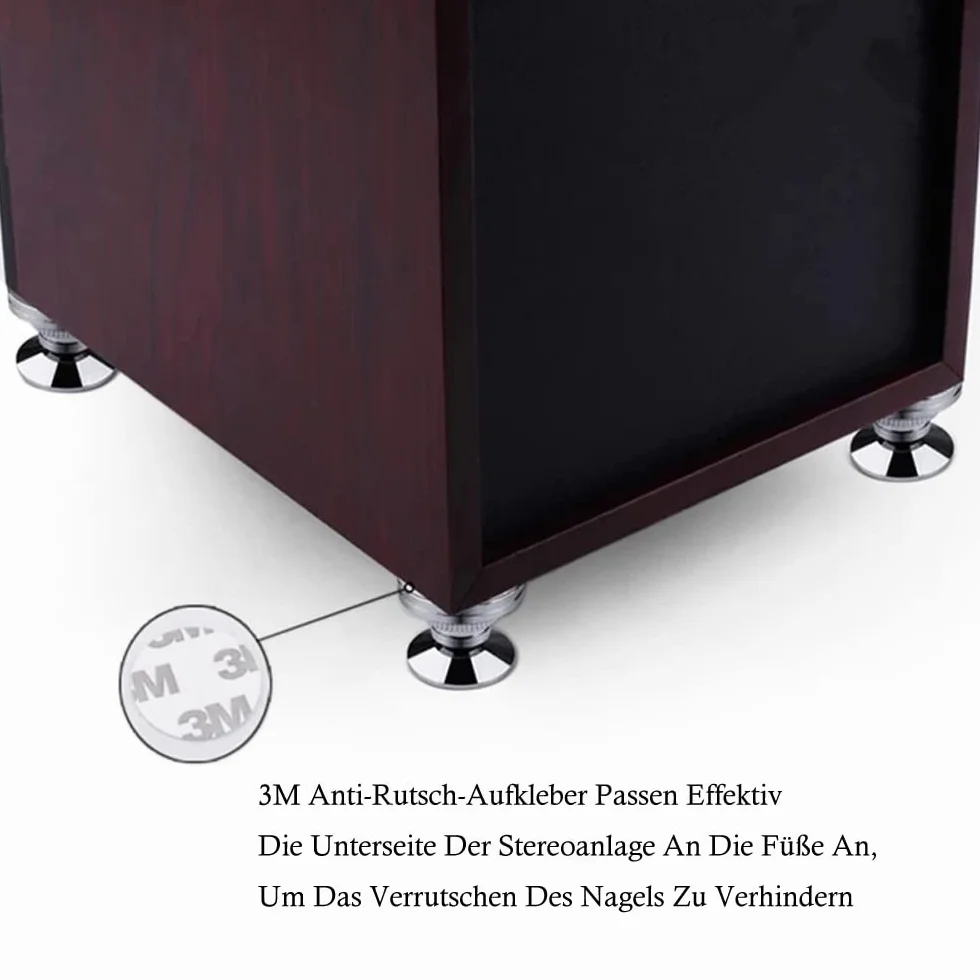 4 sztuki kolców głośnikowych z regulacją wysokości ze stali nierdzewnej HiFi amortyzator nóżek do subwoofera, gramofonu, wzmacniacza CD DVD, kolor srebrny