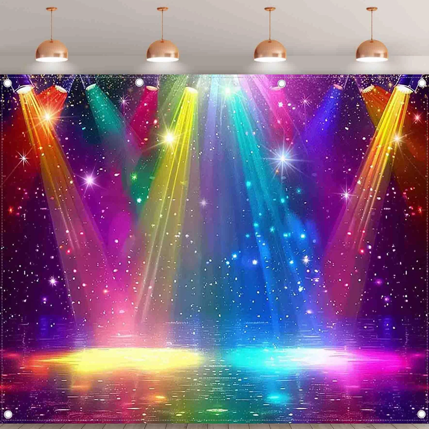 Luminora 3x2,4 m Retro Disco Tęcza Scena Muzyka Taniec Tło | Tkanina poliestrowa, Gobelin Retro Klub Tło, Rockowa Impreza Urodzinowa, Dekoracje Baner, Fotobudka Plenerowa