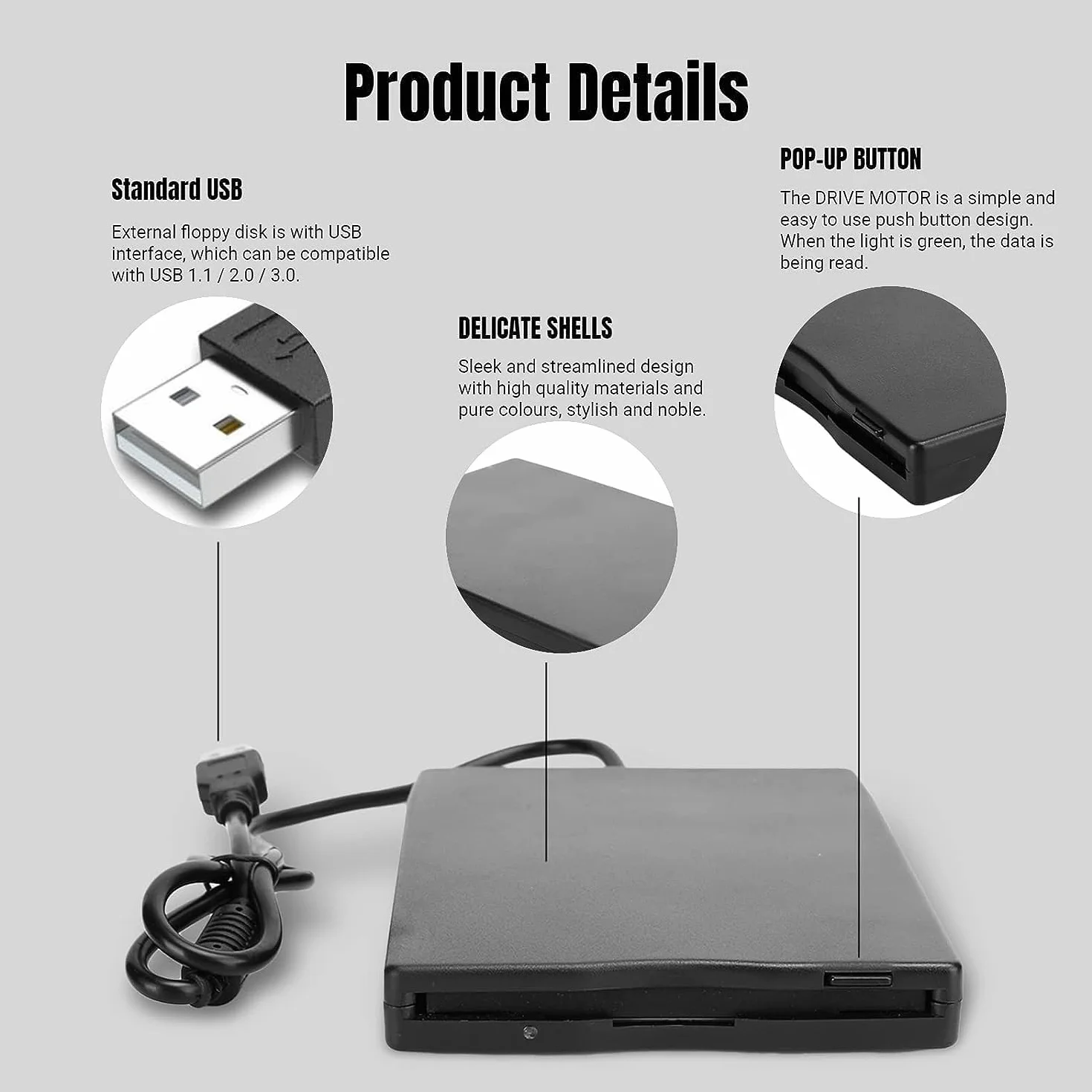 AYNEFY Zewnętrzny dysk USB 3,5-calowy przenośny czytnik dyskietek do 10/7/8/VISTA/XP/ME/2000/SE/98