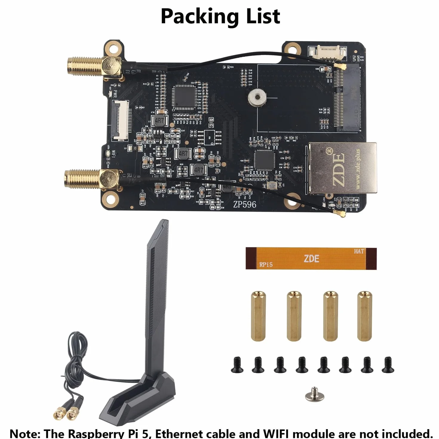 ZDE ZP596C PCIe do M.2 E Key Hat Magnetyczna Antena WiFi7 6 6E 5 PCIe do 2,5G Kapelusz sieciowy Ethernet do Raspberry Pi 5 Wsparcie Google TPU WiFi 7 BE200 WIFI6E AX210 MT7922 WIFI6 AX200