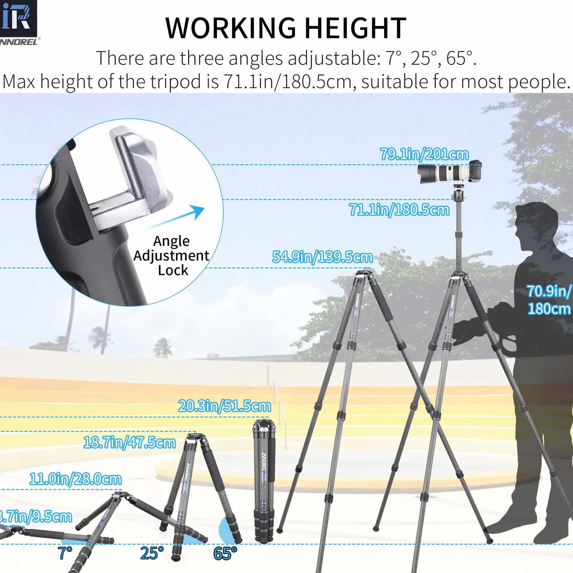 Profesjonalny przenośny statyw INNOREL KT324C z włókna węglowego, kompaktowy, do cyfrowych lustrzanelek DSLR, obciążenie 25 kg, rurka 32,5 mm