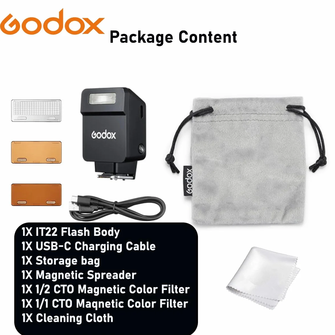Flash GODOX IT22F do Fujifilm, IT22F TTL Auto-flash, kompatybilny z Fujifilm X100VI GFX100RF XS20 XS10 XT30 II XT5 XM5 GFX50S GFX50R X-T4 X-T3 X-E4