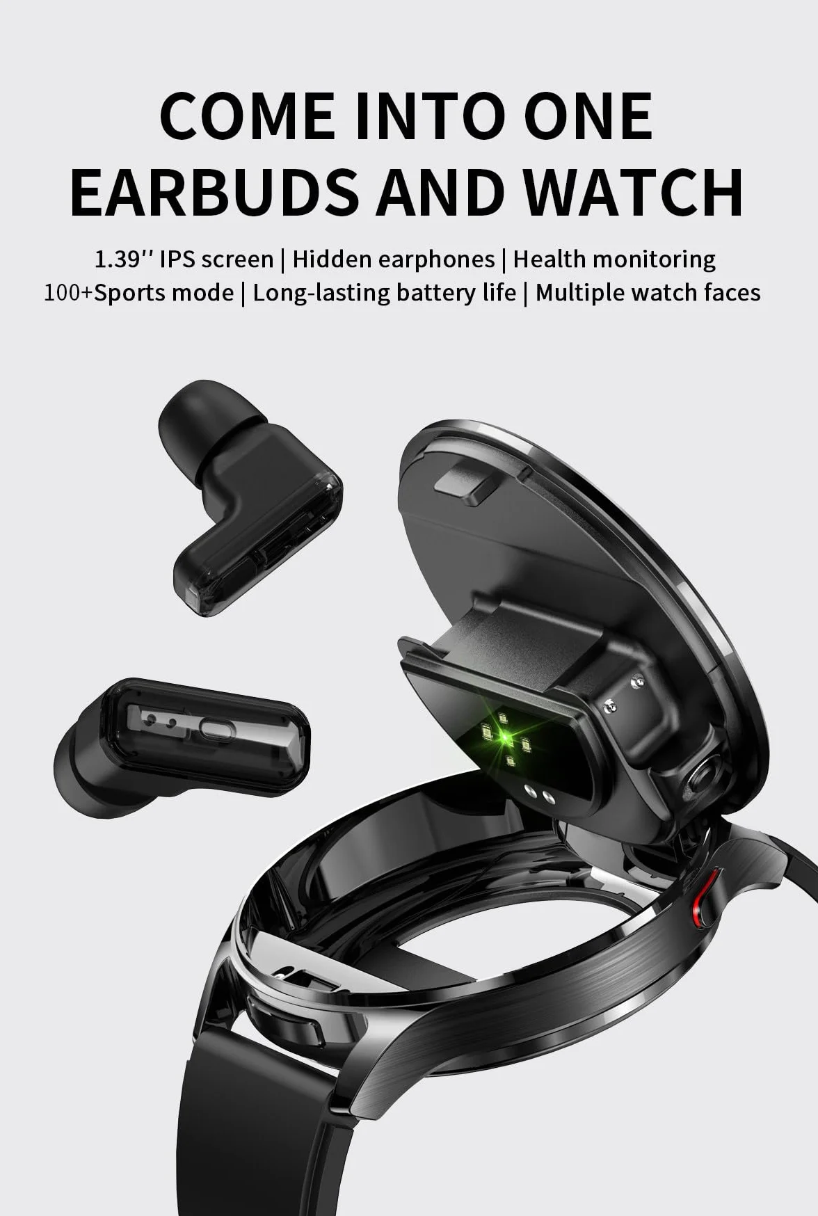Zephyrion Inteligentny zegarek ze słuchawkami dousznymi do systemu Android iOS, okrągły zegarek sportowy ze słuchawkami Bluetooth, przypomnieniami o wiadomościach, monitorem snu z tlenem we krwi