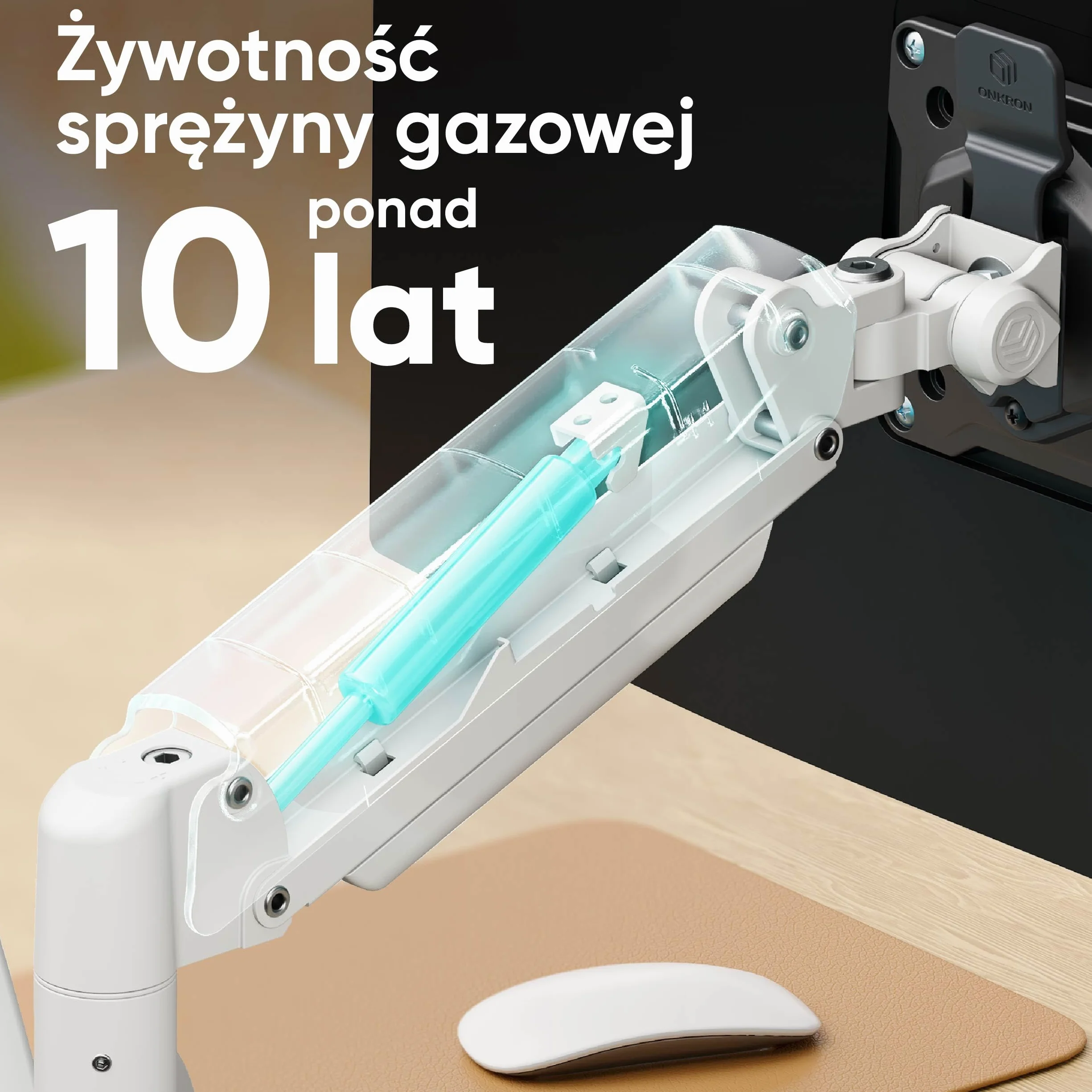 ONKRON Uchwyt Biurkowy Na 2 Monitory dla Ekranów 13-32 cale, do 2x10 kg, Ramię do Dwóch Monitorów ze Sprężyną Gazową, z Czarną Płytką VESA 75x75 – 100x100, Biały G160-BW
