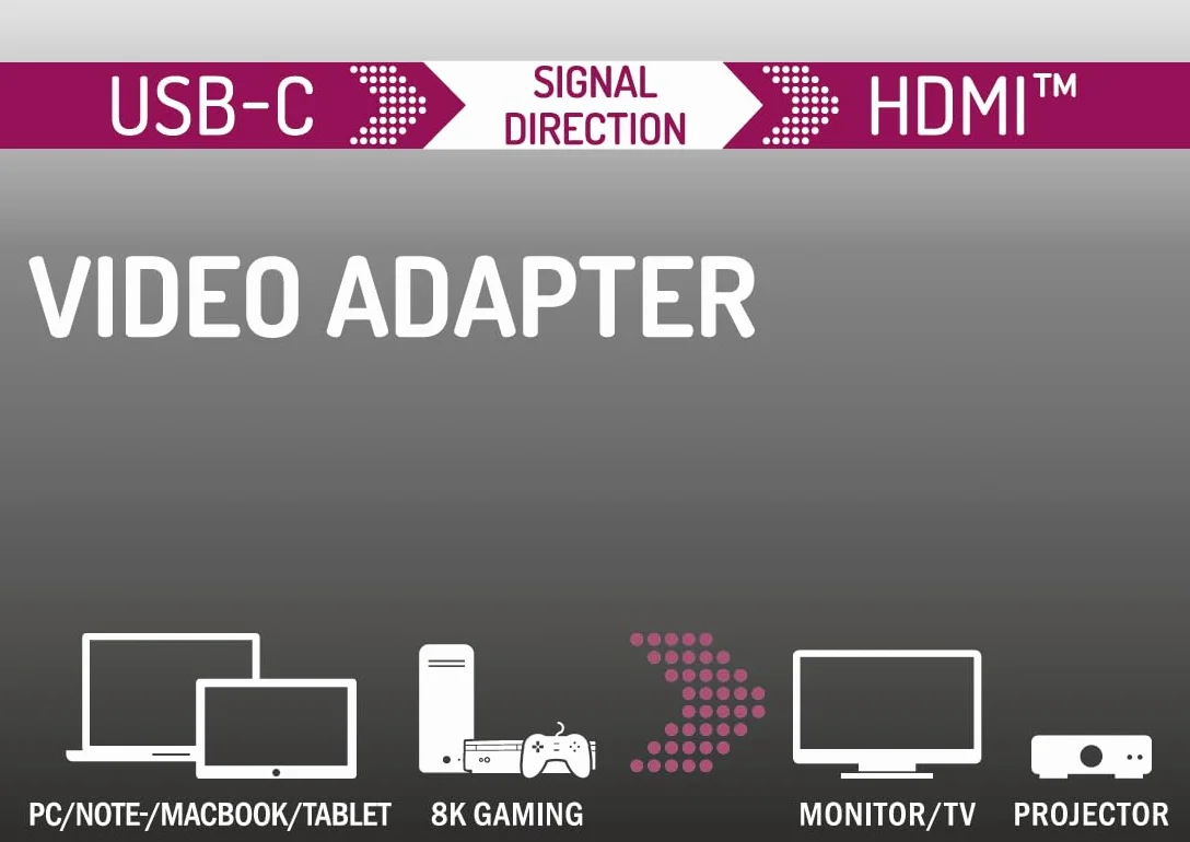 HAMA Adapter Przejściówka USB-C Wtyk - Gniazdo HDMI Ultra HD 8K 60Hz, Kinowa Jakość Obrazu w Twoim Domu