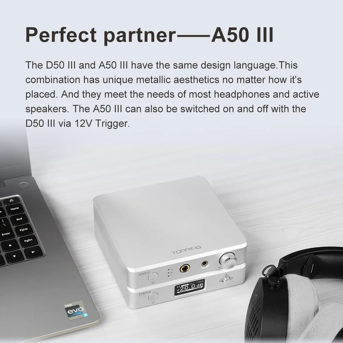 Topping D50 III DAC z podwójnym chipem ES9039Q2MIII, XMOS XU-316, Qualcomm QCC5125, DSD512, USB-C (czarny)