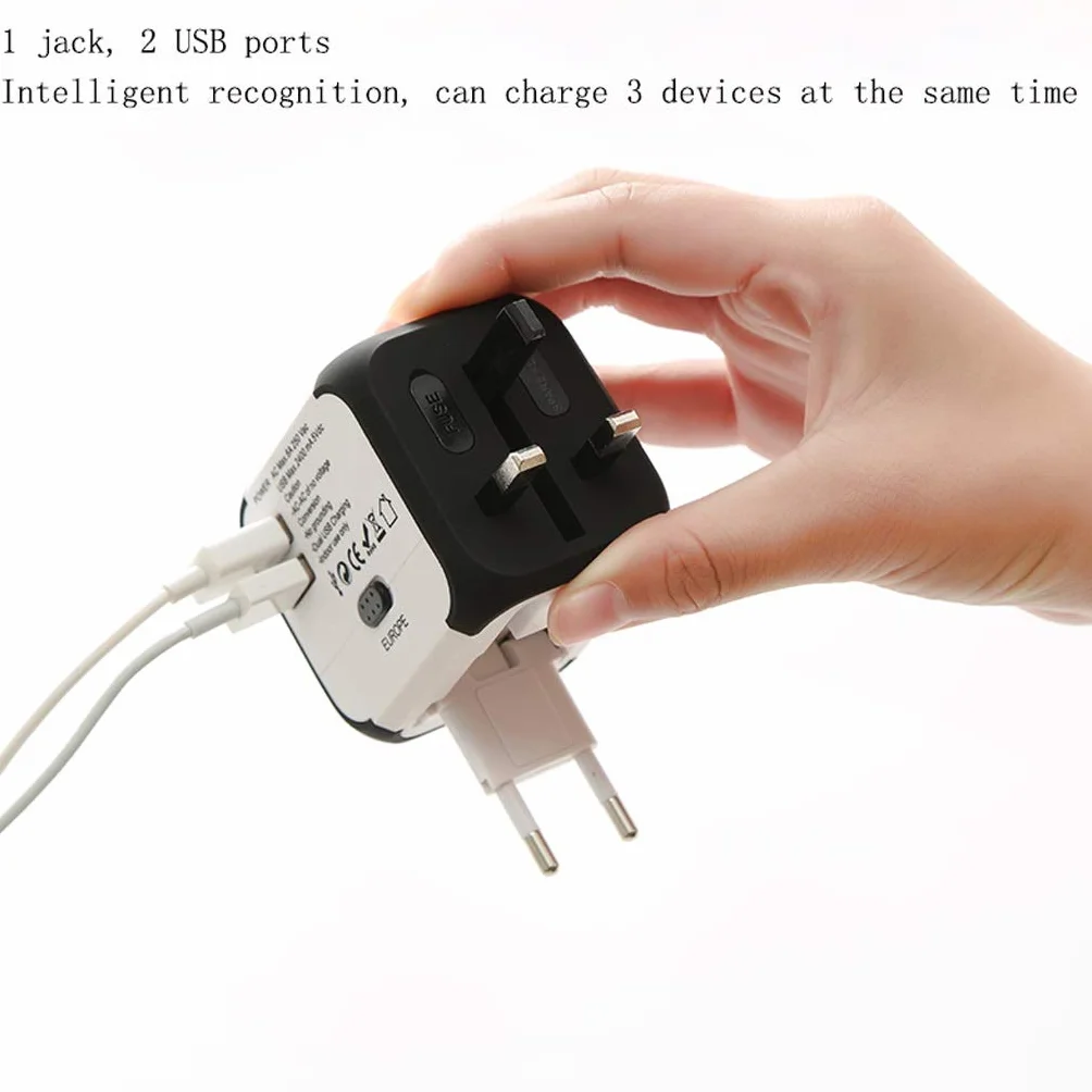 Międzynarodowy zasilacz, ogólnoświatowy adapter podróży, Uniwersalna adapter wtykowy z 2 Usb. Porty bardzo odpowiednie do podróży (Color : D, Rozmiar : 5 * 5.7 * 6.5cm)