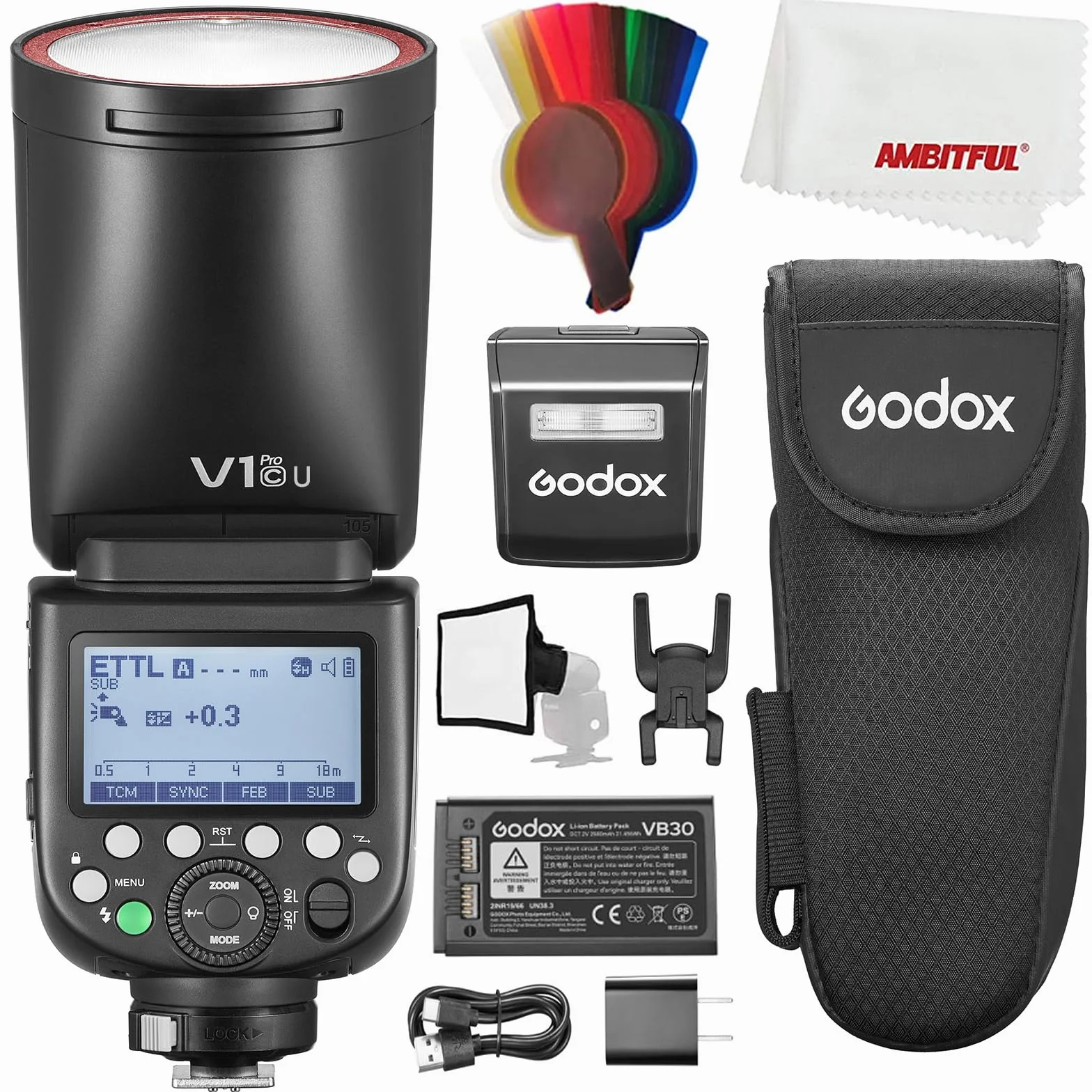 Godox V1 Pro C V1PRO-C V1C Pro TTL Litowo-jonowa okrągła lampa błyskowa kompatybilna z Canon, 76 W HSS 1/8000S, wbudowana bateria litowa, oświetlenie LED, innowacyjna zewnętrzna lampa błyskowa Su-1