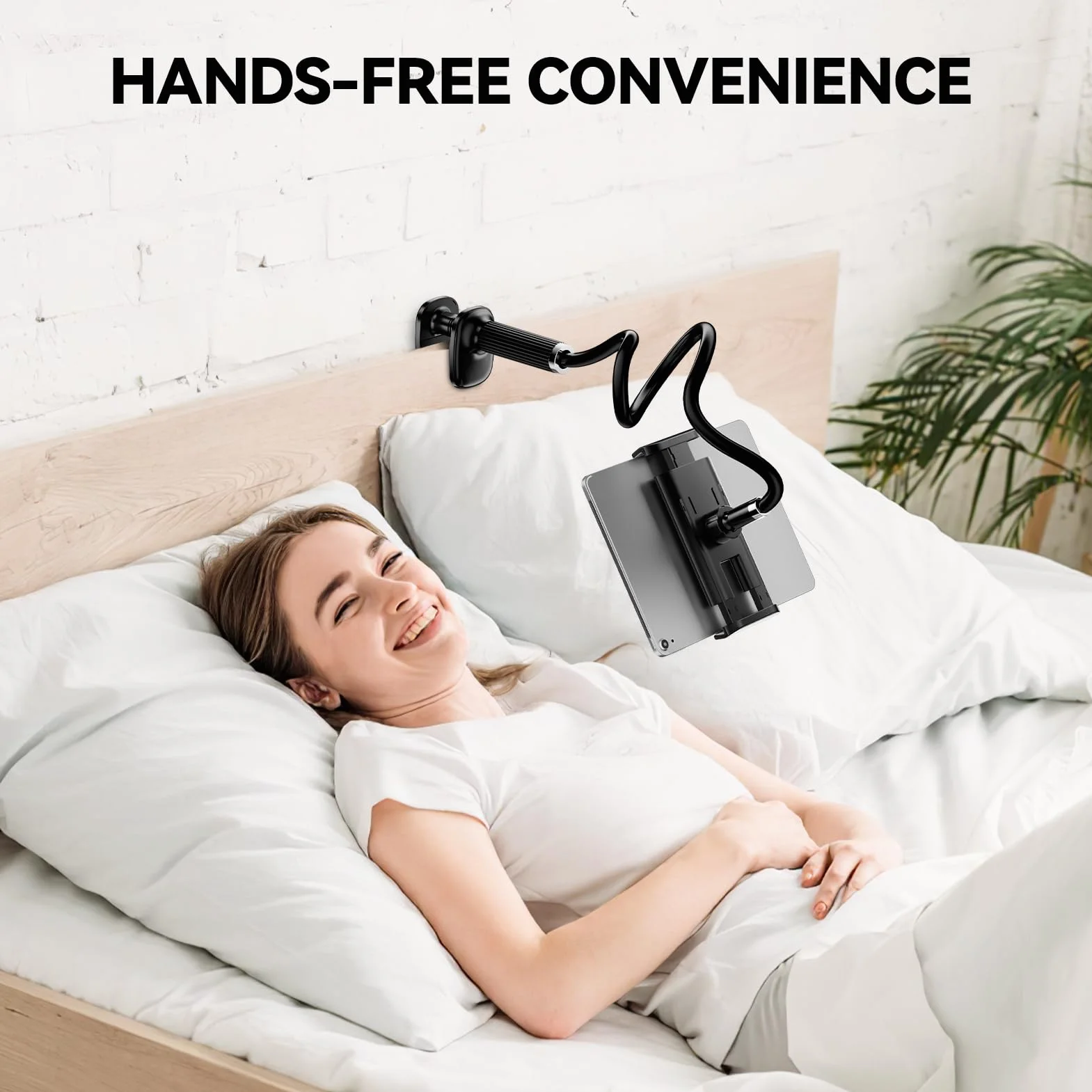 FlyCoco Uchwyt na tablet z gęsią szyją, ulepszony, z elastycznym długim ramieniem do łóżka, kompatybilny z iPadem Pro Air/iPhone/Kindle Fire/Switch lub innym urządzeniem 4-13 cali, czarny