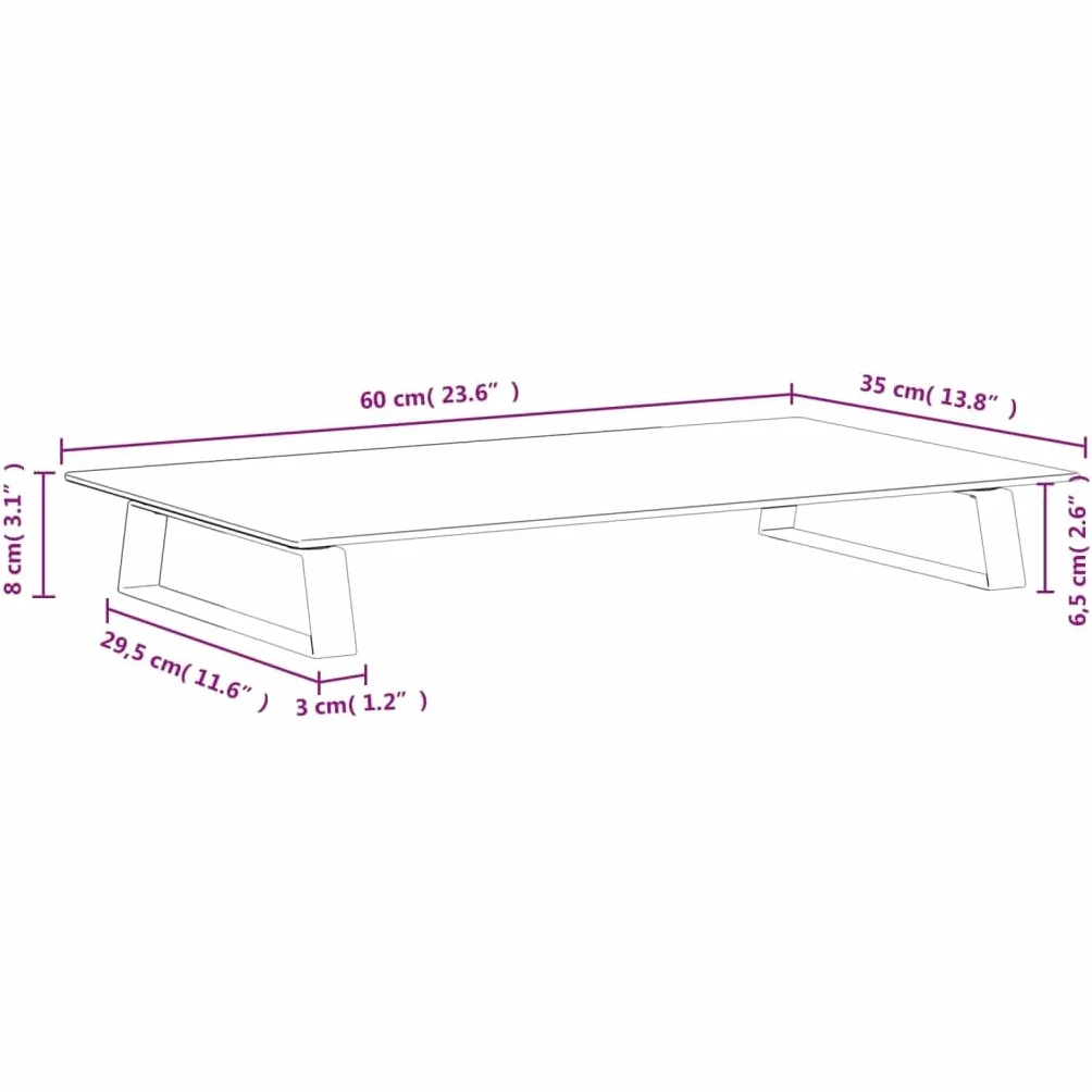 Stojak na monitor, biały, z hartowanego szkła i metalu, 60 x 35 x 8 cm, do stojaka na ekran, uchwyt na notebooka, miejsce pracy, biuro, domowe biuro, gry, ergonomiczna półka