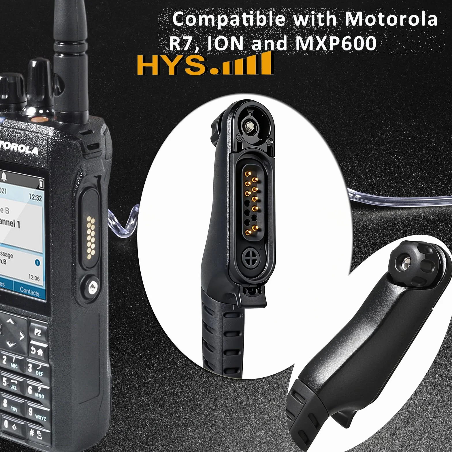 HYS Słuchawki douszne kompatybilne z Motorola R7, R7a, MXP600, APX, N30, N50, ION i innymi, przezroczyste rurki przełącznikowe, zestaw słuchawkowy z mikrofonem, czarny kabel