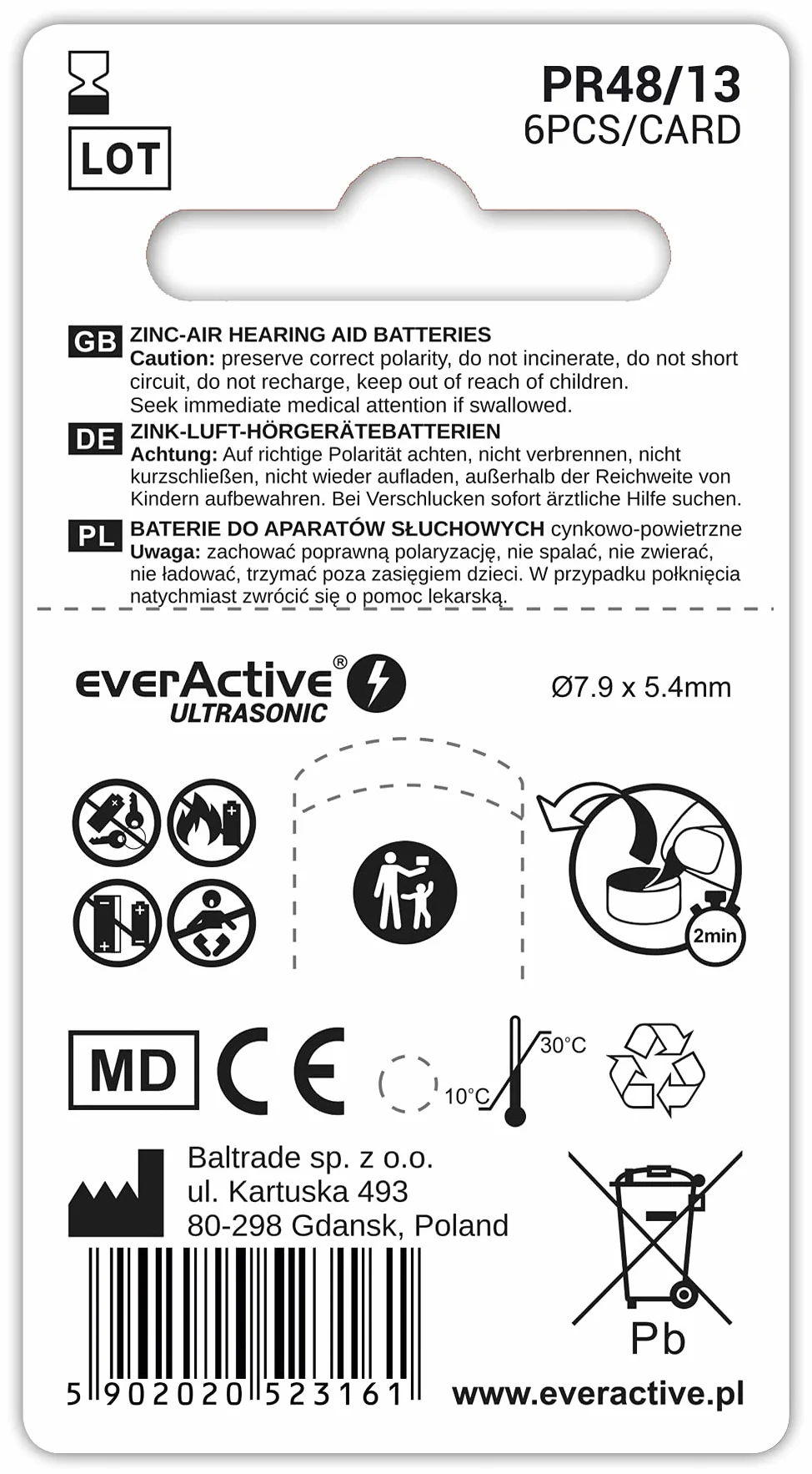 everActive Ultrasonic PR48 baterie cynkowo-powietrzne do aparatów słuchowych 60 sztuk