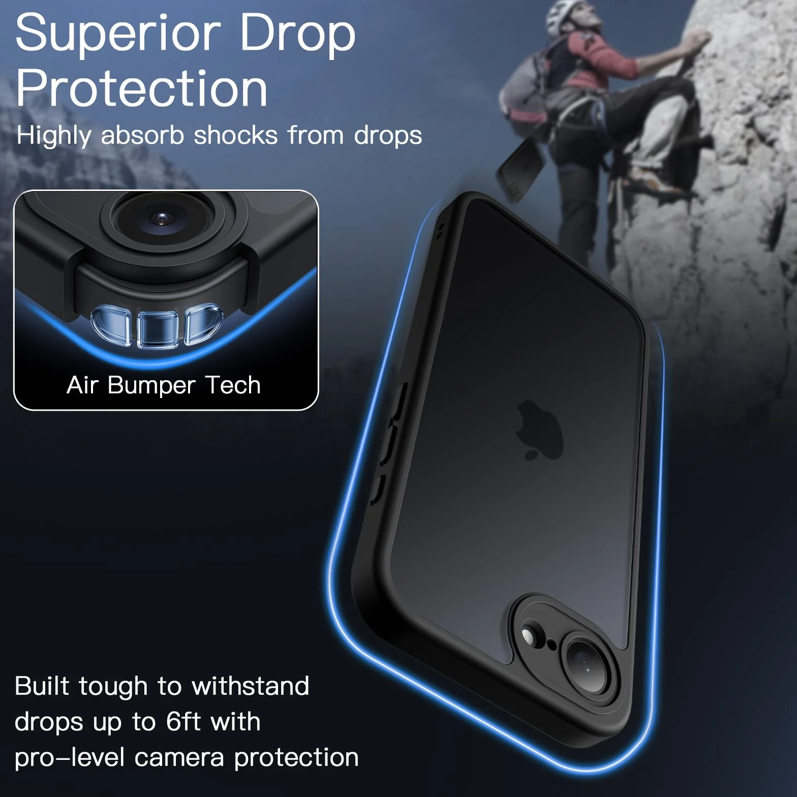 JETech Etui iPhone 17e (2026) iPhone 16e Matowe Ochrona Wojskowa Antyodcisk Palca Czarny