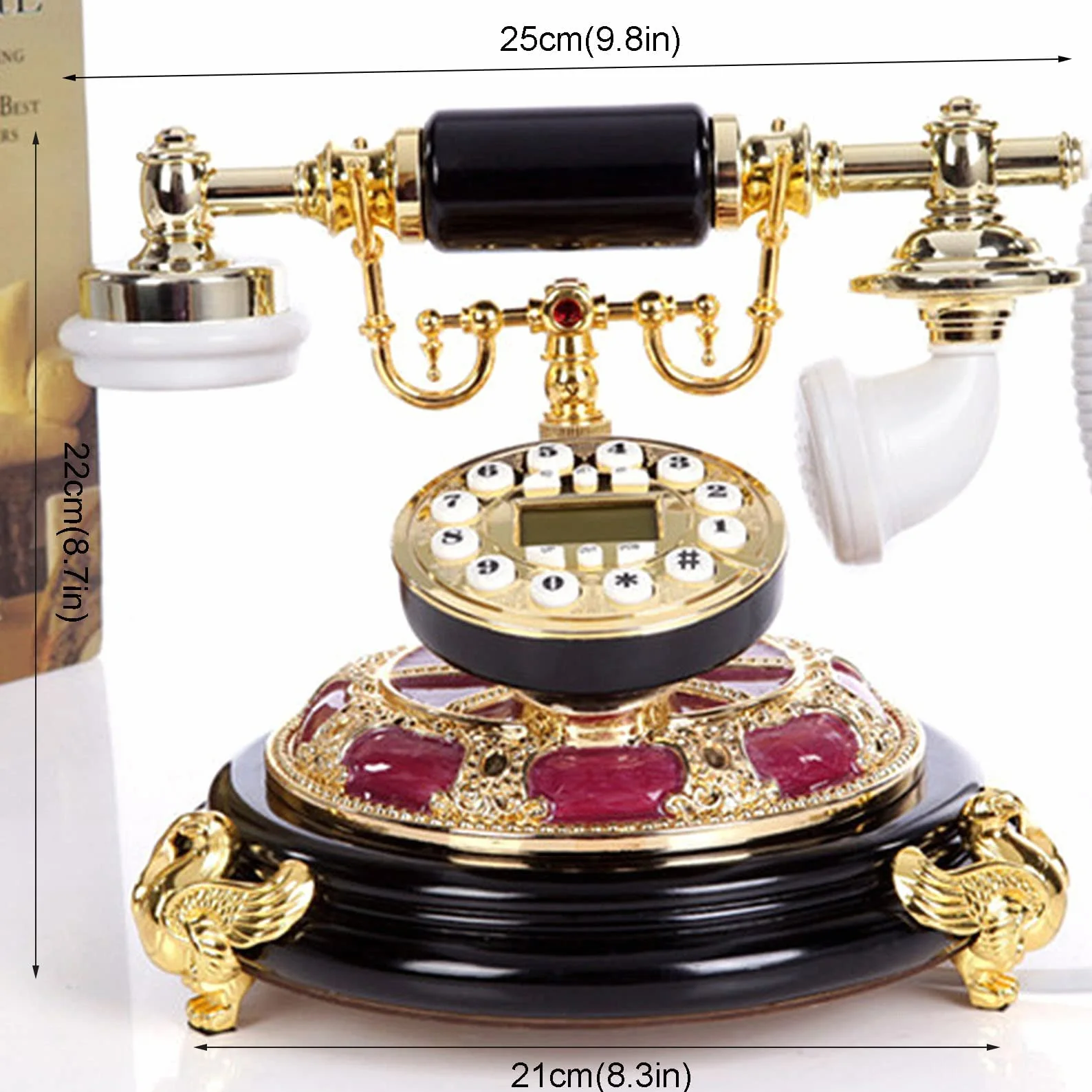 Telefon zabytkowy, telefon retro, antyczny telefon stacjonarny z wyświetlaczem LCD, telefon stacjonarny na biurko i do dekoracji, stary telefon do domu i biura