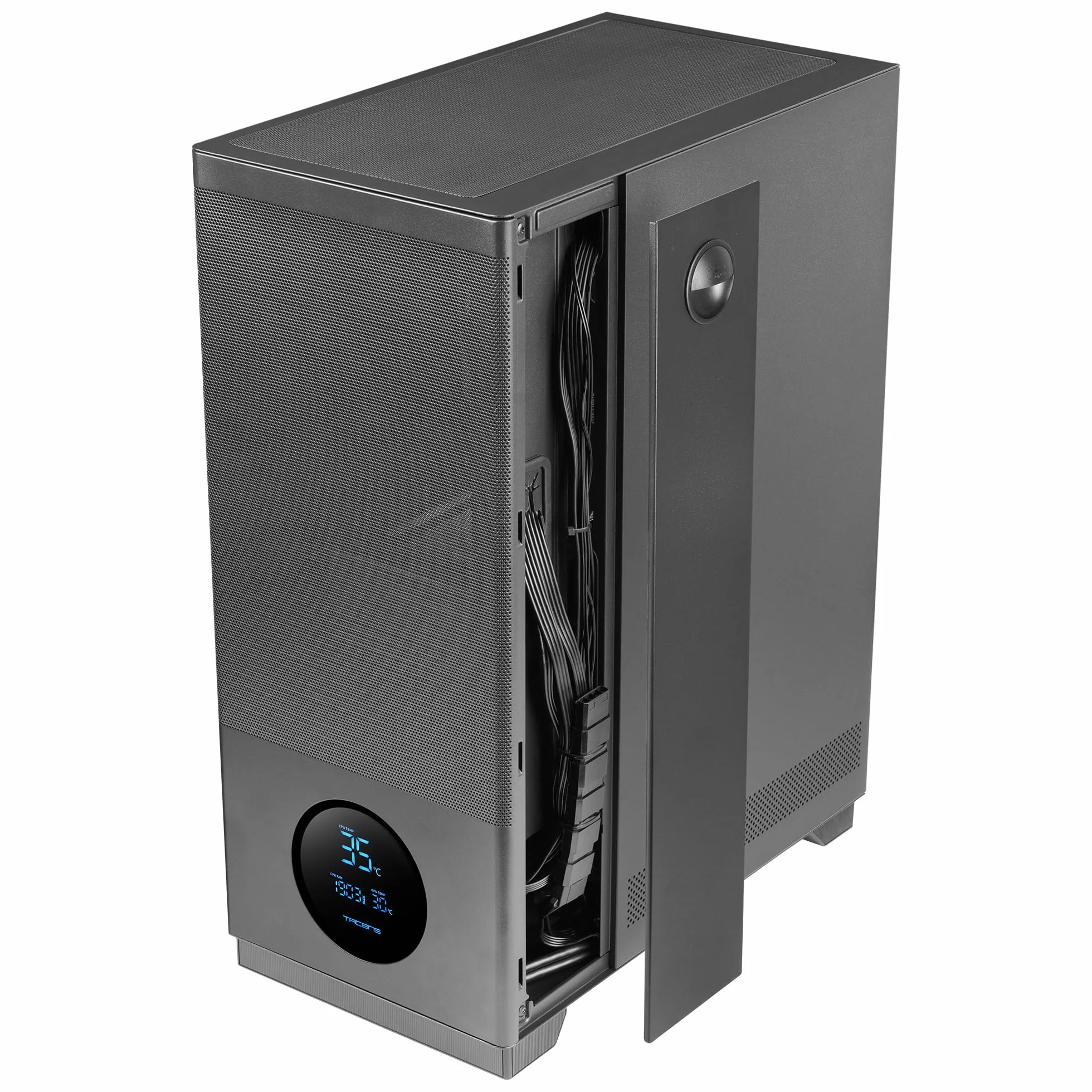 Tacens SAGITTA20, Obudowa PC ATX, Wyświetlacz LED z Temperaturami w Czasie Rzeczywistym, 3x Wentylatory 120mm, Boczne Szkło Hartowane, Przednia Metalowa Siatka Przeciwkurzowa, CableHatch, Czarny