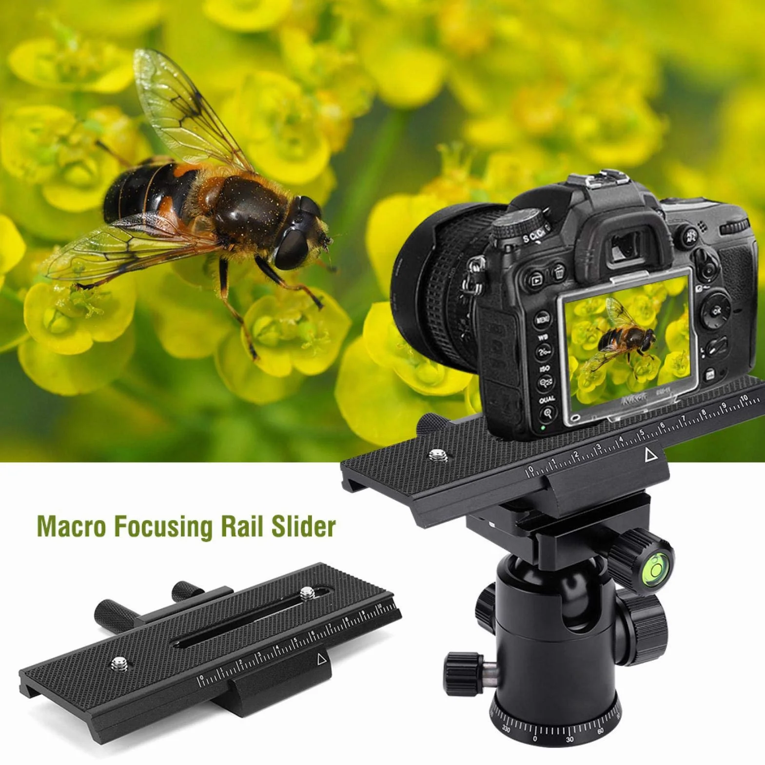 2-kierunkowy suwak Elerose do zdjęć makro 1/4-calowy śrubowy suwak kontrolera Quick Release do aparatów Canon, Nikon i Sony DSLR