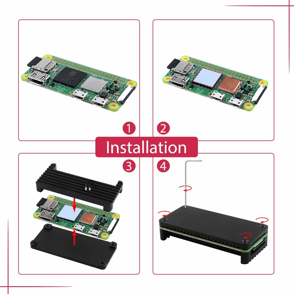 GeeekPi Podstawowy Starter Kit dla Raspberry Pi Zero 2 W, z obudową Zero 2 W, 20-stykowym złączem GPIO, radiatorami, OTG, przełącznikiem MicroUSB, kablem MicroUSB do OTG, adapterem HDMI dla Zero 2 W