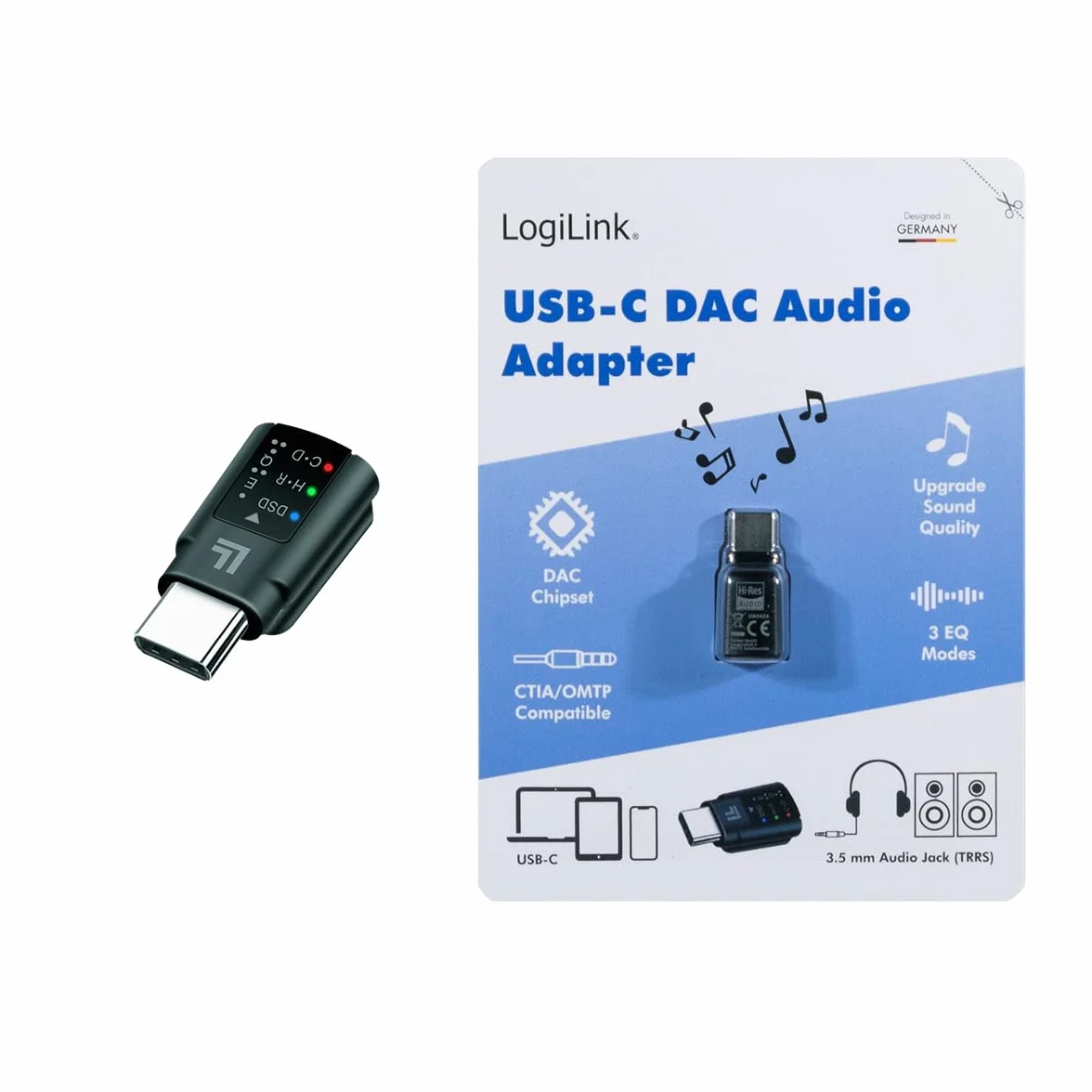 LogiLink UA0424 - DAC adapter audio do smartfonów/tabletów/notebooków, USB-C (wtyczka) do 3,5 mm (gniazdo), np. do podłączenia słuchawek z wtyczką 3,5 mm do telefonów komórkowych