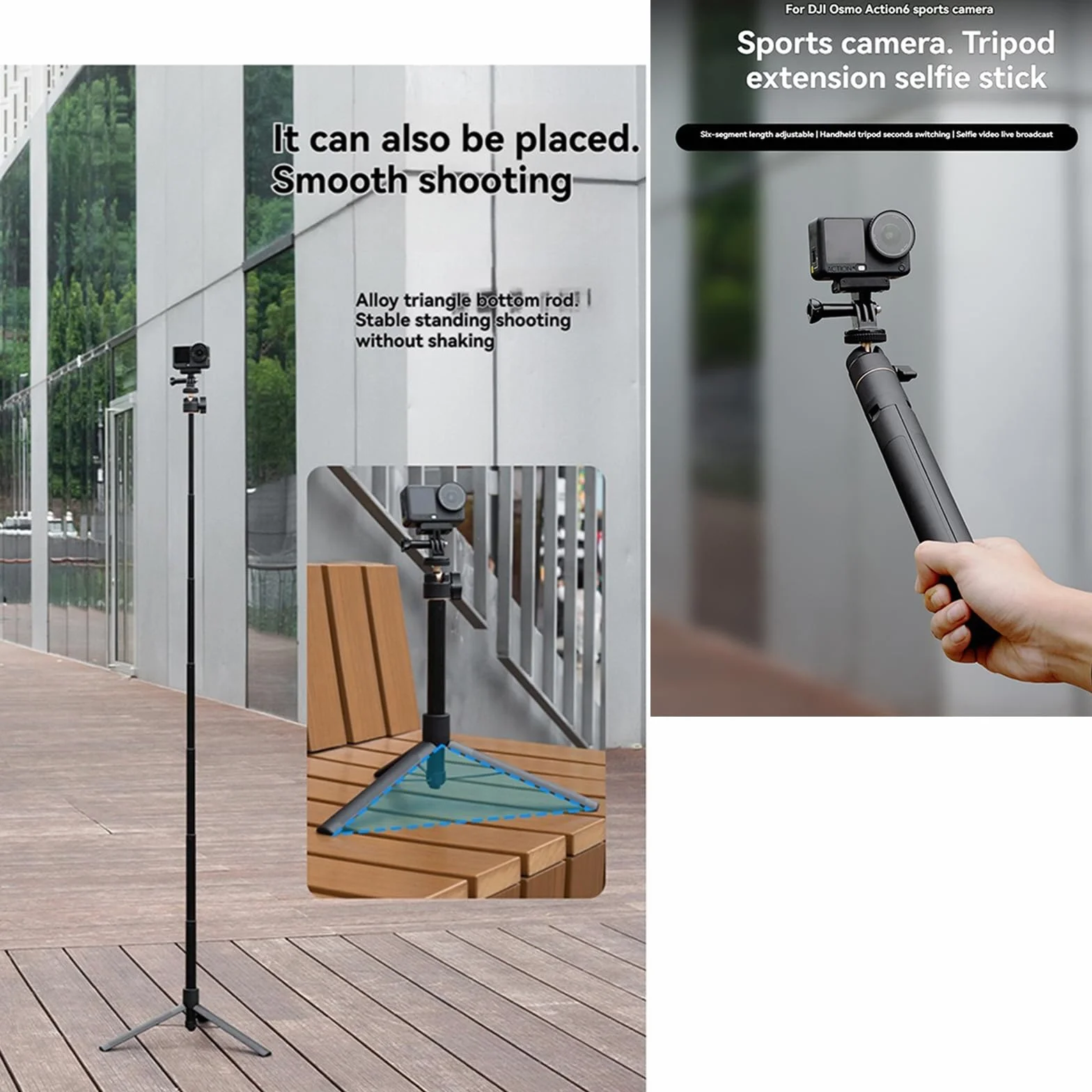 Statyw i kij do selfie 120 cm do DJI Osmo Action 6, rozszerzalny statyw do selfie, kompatybilny z akcesoriami DJI Osmo Action 6, wielofunkcyjny drążek przedłużający ze stopu aluminium, 120 cm