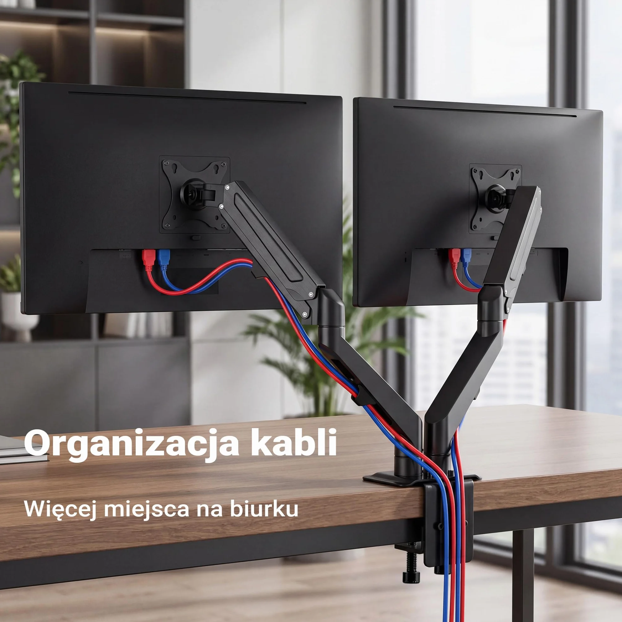 Wiltec Podwójny uchwyt monitorowy z sprężyną gazową do dwóch monitorów 17-27 cali Uchwyt stołowy VESA