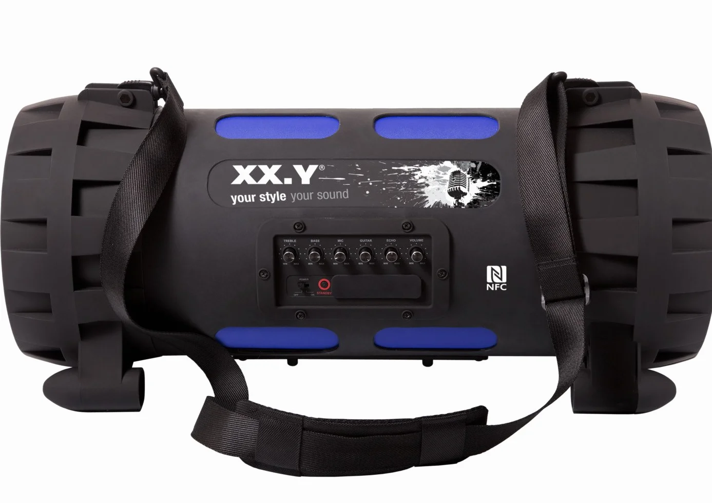 XX.Y P-127J przenośny głośnik Bluetooth Boom Box (NFC) z wbudowanym akumulatorem/wejściem audio do mikrofonu/instrumentu muzycznego/odtwarzacza MP3, czarny