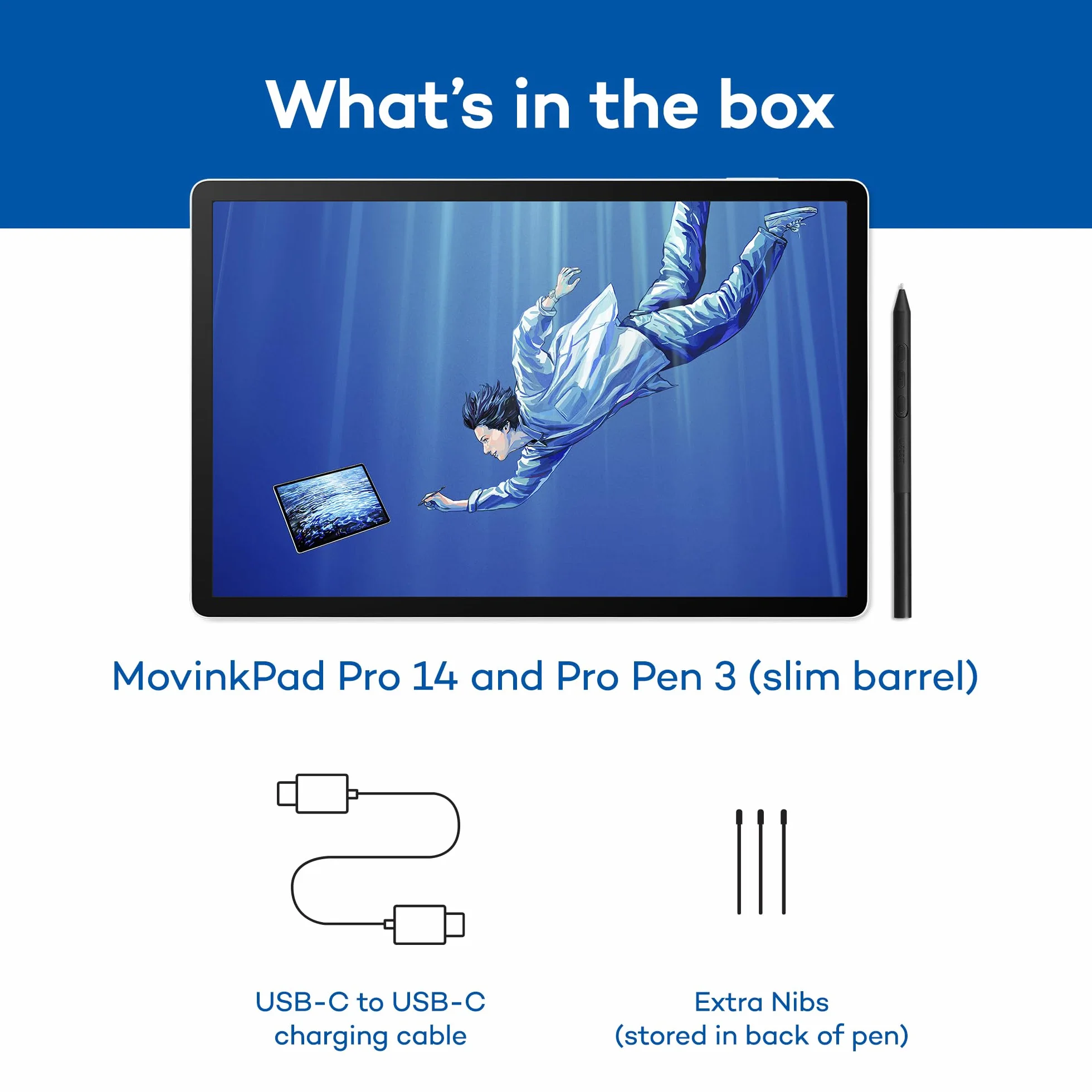 Wacom MovinkPad Pro 14 Tablet do rysowania – odczucie długopisu na papierze z ekranem OLED dla prawdziwej czerni, wyjątkowy kontrast, szybka reakcja, szkło teksturowane premium, bardzo precyzyjny