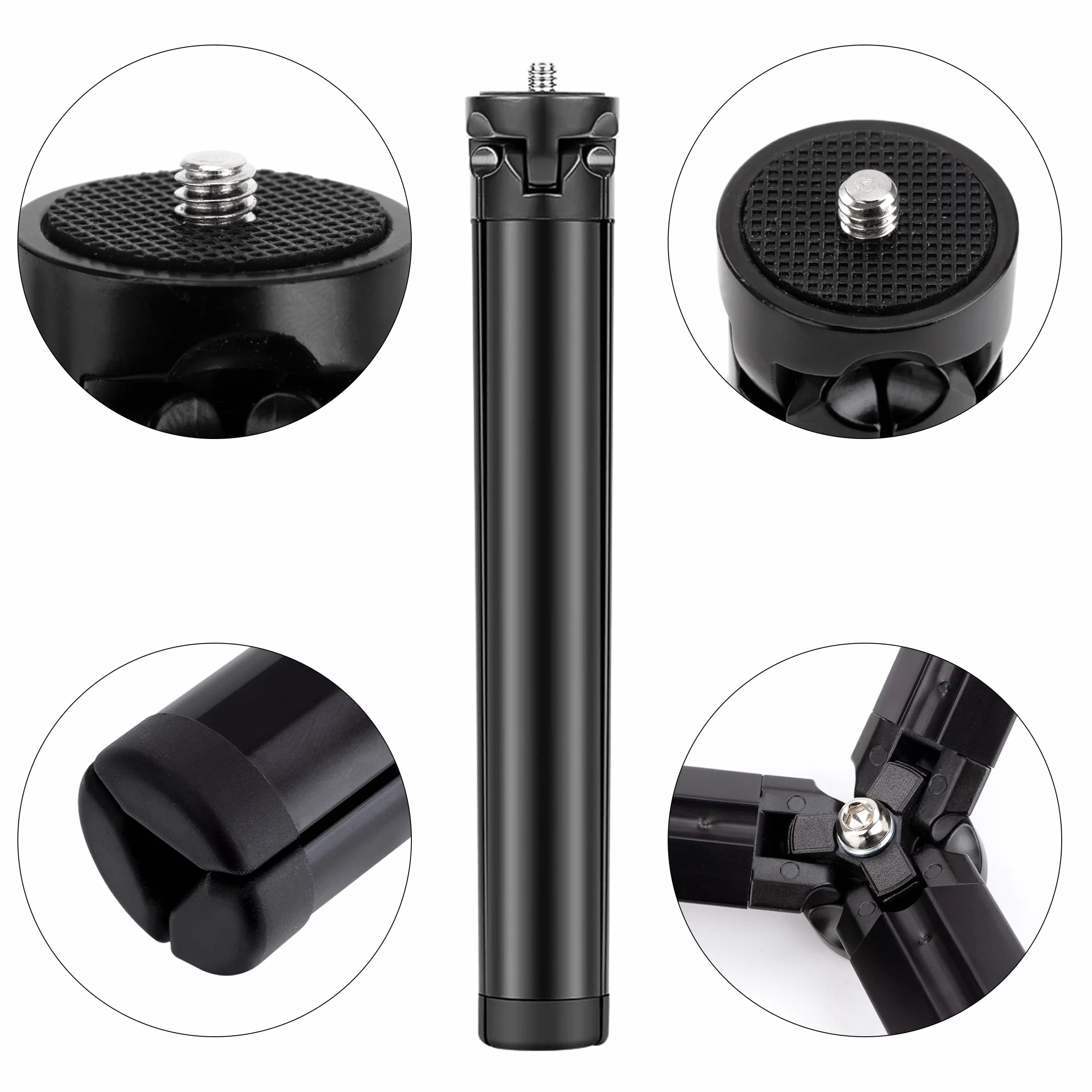 Smartfon Mini aluminiowy statyw do aparatu ze śrubą 1/4" statyw stołowy i podróżny stojak do Gopro Kamera internetowa Telefon Gimbal długi 18 cm czarny