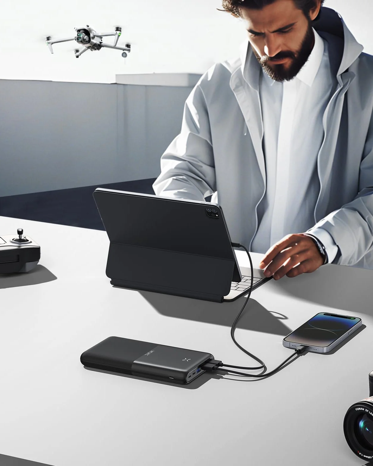 VRURC Power Bank 30 000 mAh 22,5 W, powerbank, USB C, szybkie ładowanie, zewnętrzne akumulatory do telefonów komórkowych z 4 wyjściami i 3 wejściami, przenośna ładowarka, kompatybilna z iPhone, Huawei