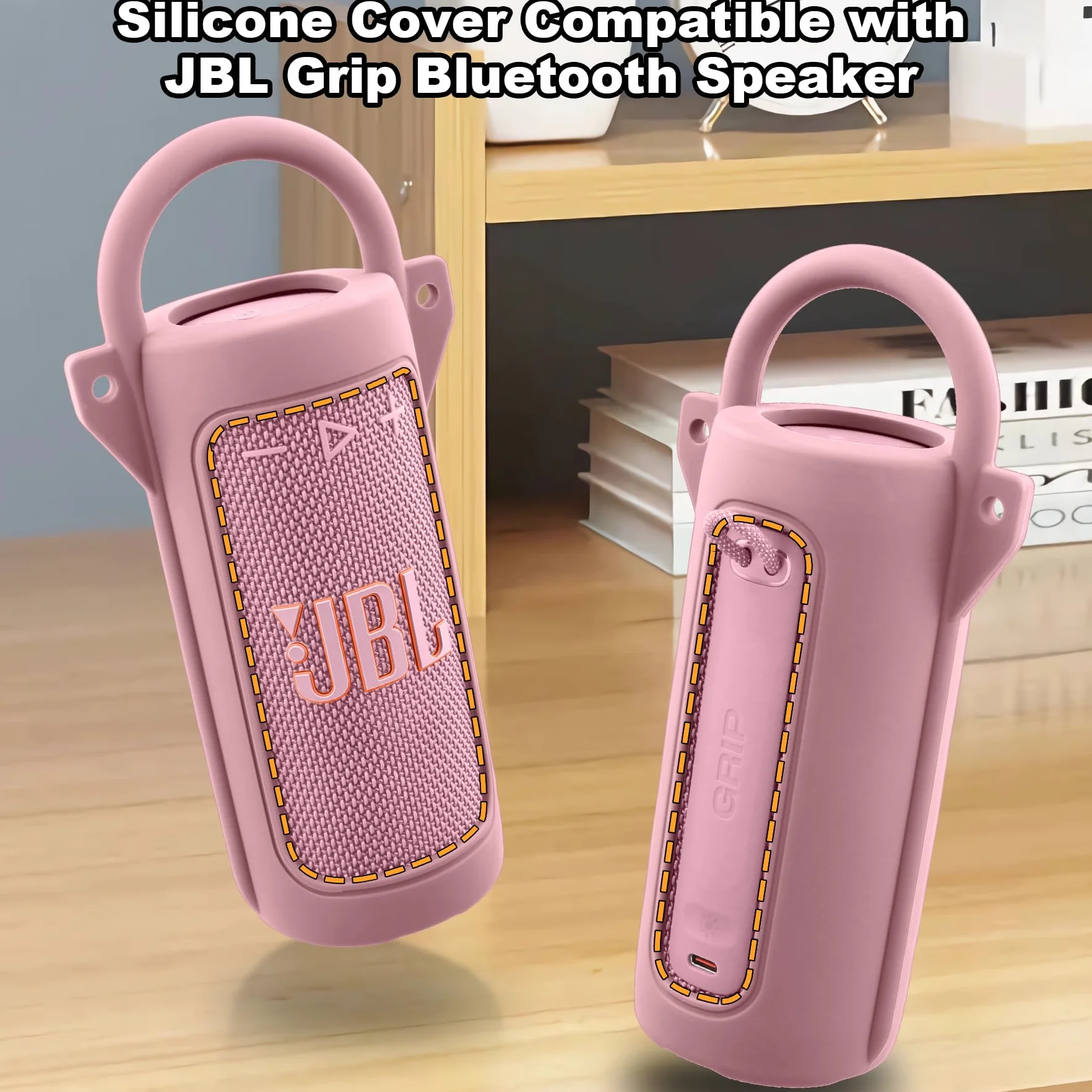 co2CREA Kompatybilny silikonowy pokrowiec z JBL Grip Przenośnym Głośnikiem Bluetooth, przenośny, ultralekki pokrowiec ochronny z karabińczykiem i paskiem na ramię (jeśli dotyczy)