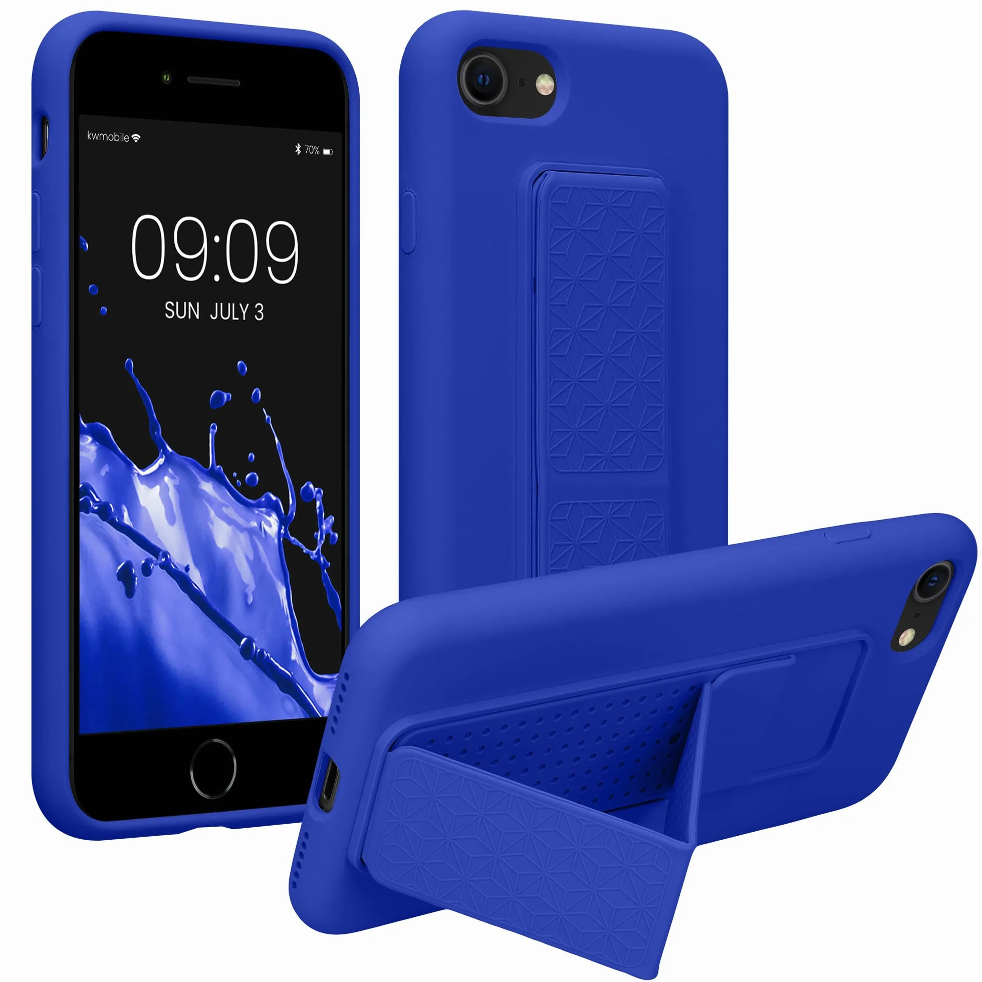 kwmobile Etui kompatybilne z Apple iPhone SE (2022) / iPhone SE (2020) / iPhone 8 / iPhone 7 - Etui z paskiem na rękę i podstawką, miękka silikonowa powłoka TPU - Baltic Blue