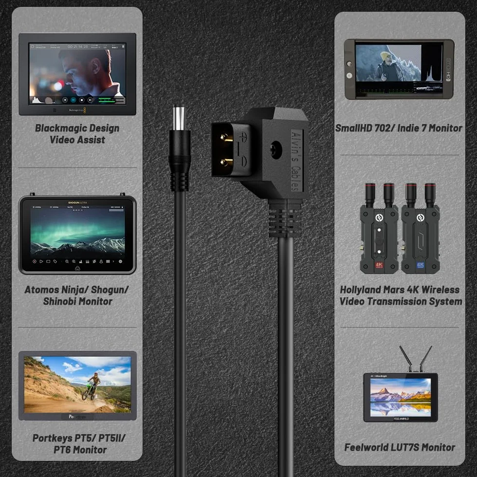 Alvin's Cables Anton Bauer Power Tap D-Tap to 2.1 DC 12V Kabel sprężynowy do monitorów LCD KiPRO