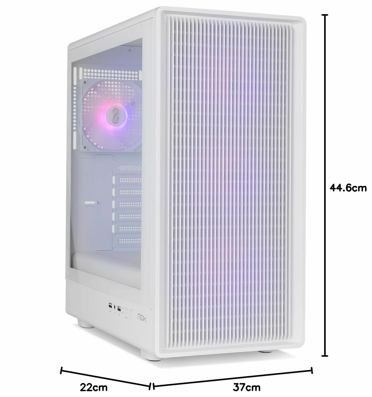 NOX XTREME PRODUCTS INFINITY IOTA – Obudowa ATX Mid-Tower | M-ATX | ITX, Zawiera 4 wentylatory ARGB 120 mm, Mesh z przodu, Hartowane szkło z boku, USB 3.0, Wsparcie dla GPU do 330 mm, Biały