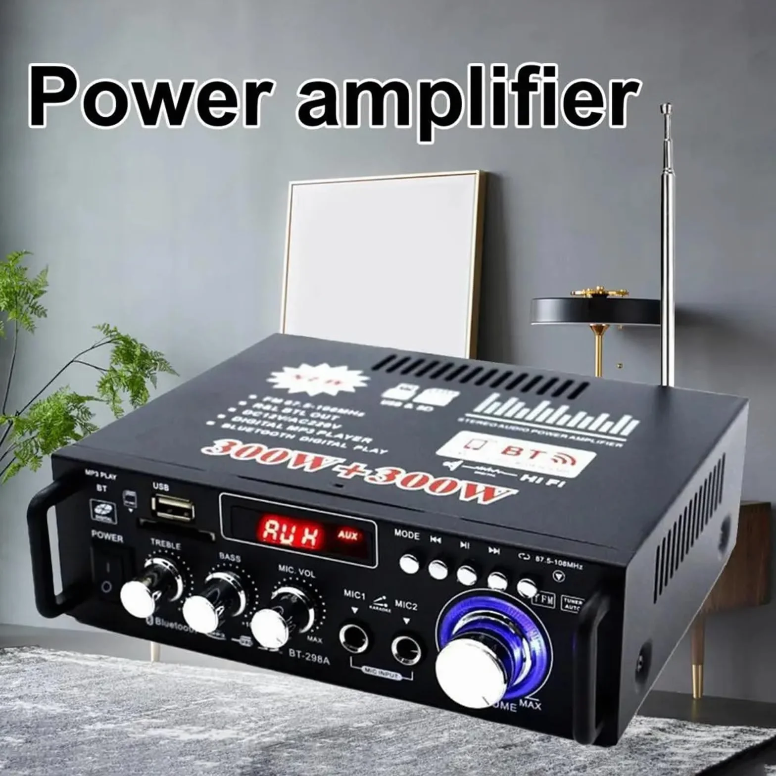 Wzmacniacz audio stereo BT-298A Domowy wzmacniacz mocy Praktyczny wyświetlacz ciekłokrystaliczny 2 kanały 12 V/220 V 600 W HiFi Zgodny z 5.0 Wzmacniacz audio rozszerzony zasięg transmisji